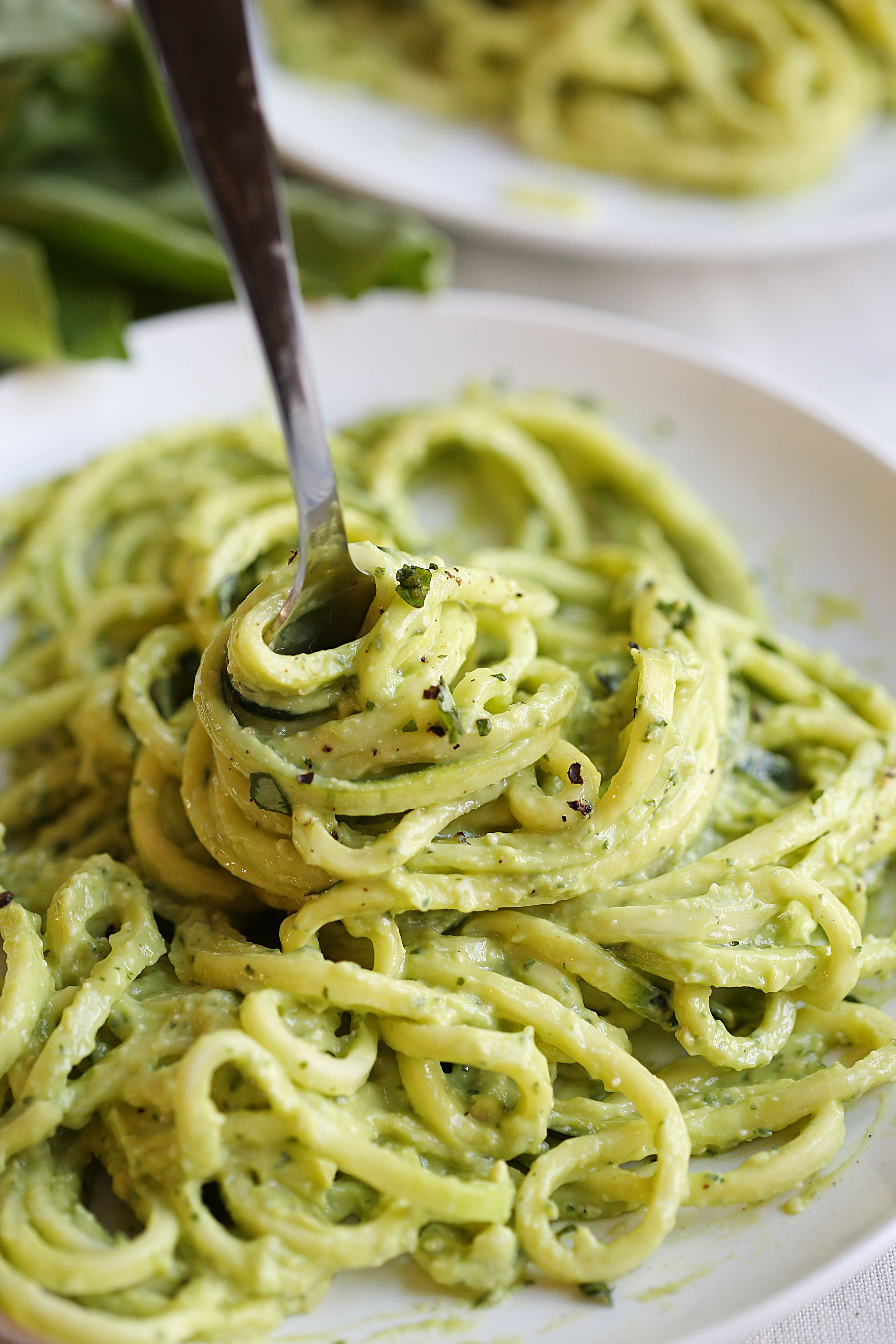 Zucchini Noodles with Creamy Avocado Pesto - Eat Yourself Skinny