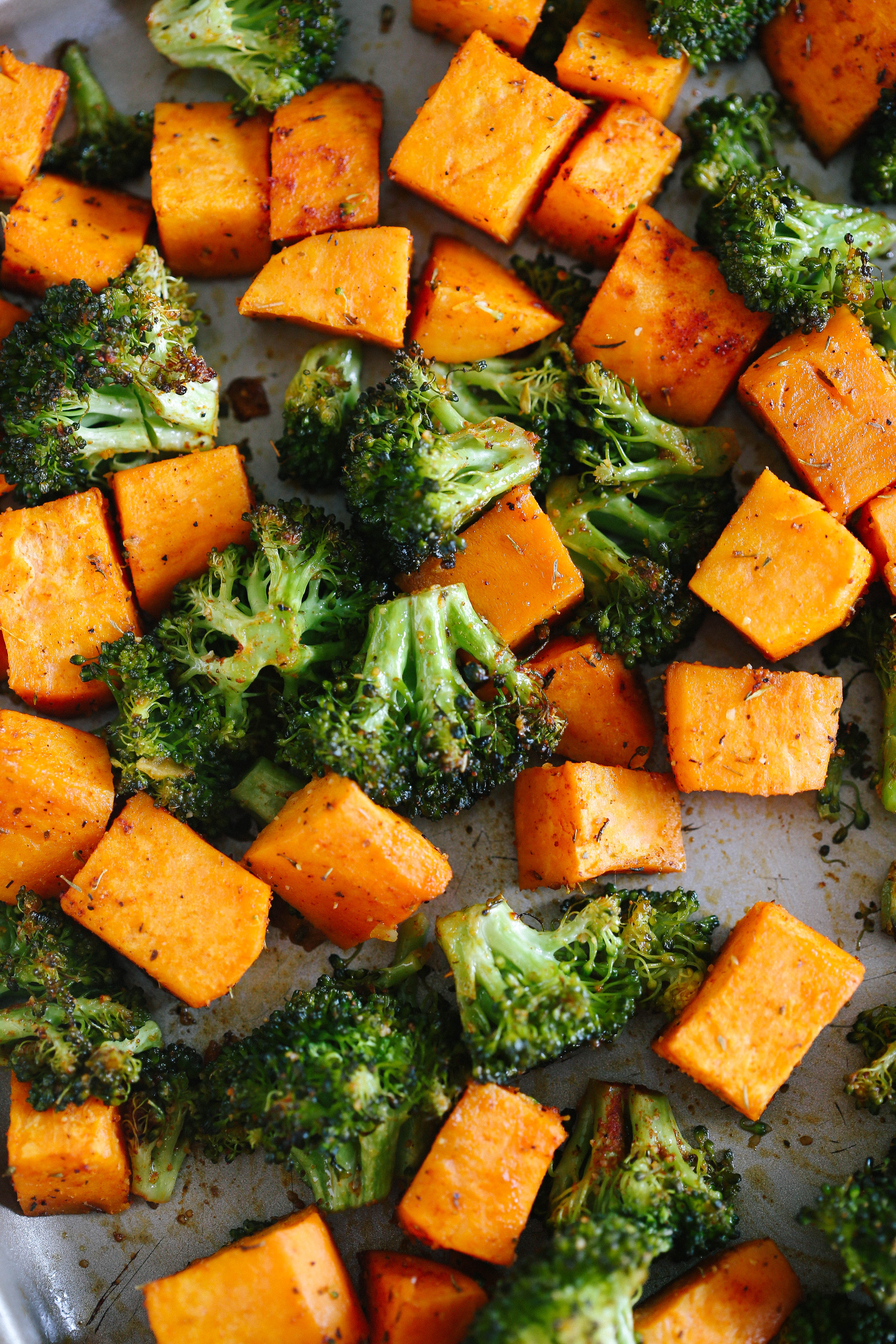 These Perfectly Roasted Broccoli and Sweet Potatoes make a delicious healthy side dish and are seasoned to perfection!