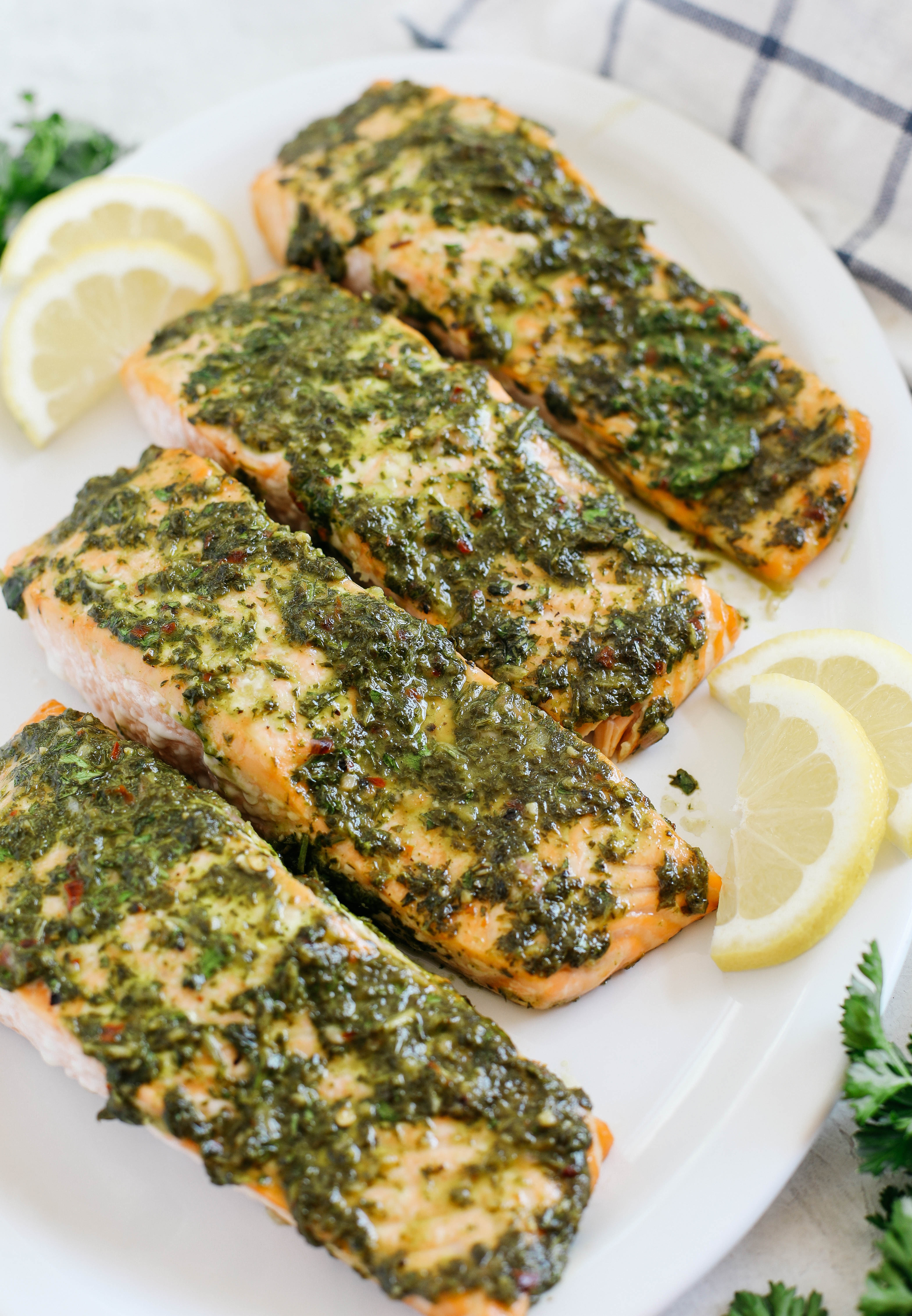 This deliciously EASY Chimichurri Baked Salmon makes the perfect weeknight dinner that’s healthy, easy to prepare, and ready in just 20 minutes!
