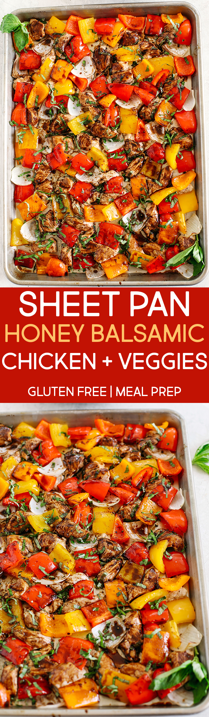 This Sheet Pan Honey Balsamic Chicken and Veggies makes the perfect weeknight dinner that’s healthy, delicious and easily made all on one pan in under 30 minutes!  Perfect recipe for your Sunday meal prep too!  