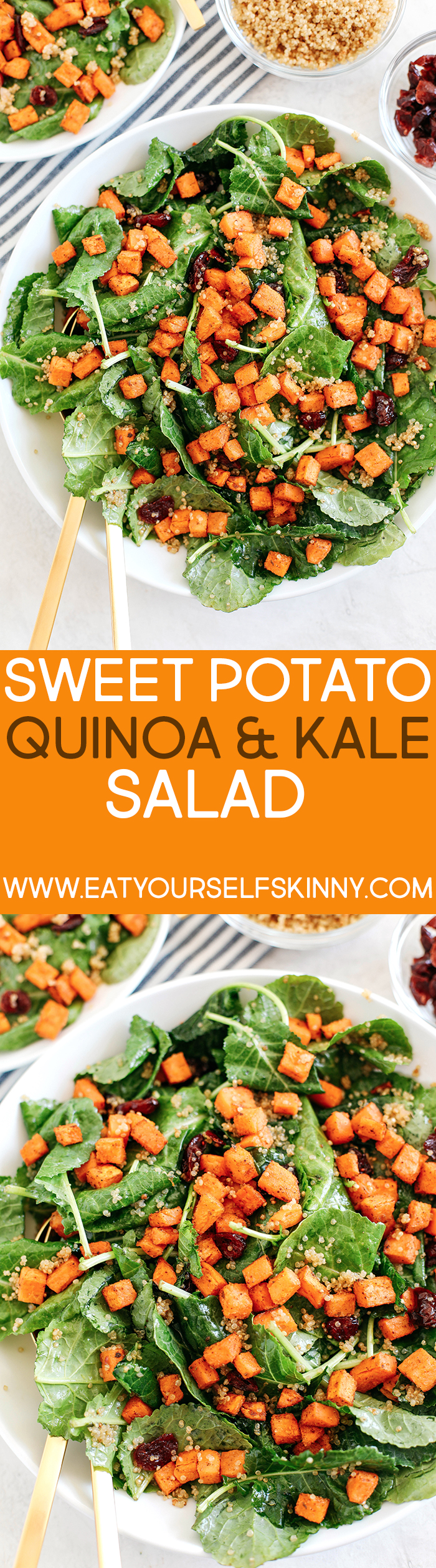 This Roasted Sweet Potato, Quinoa and Kale Salad has all of my favorite ingredients in ONE single dish!  Perfect for lunches or an easy weeknight dinner! 