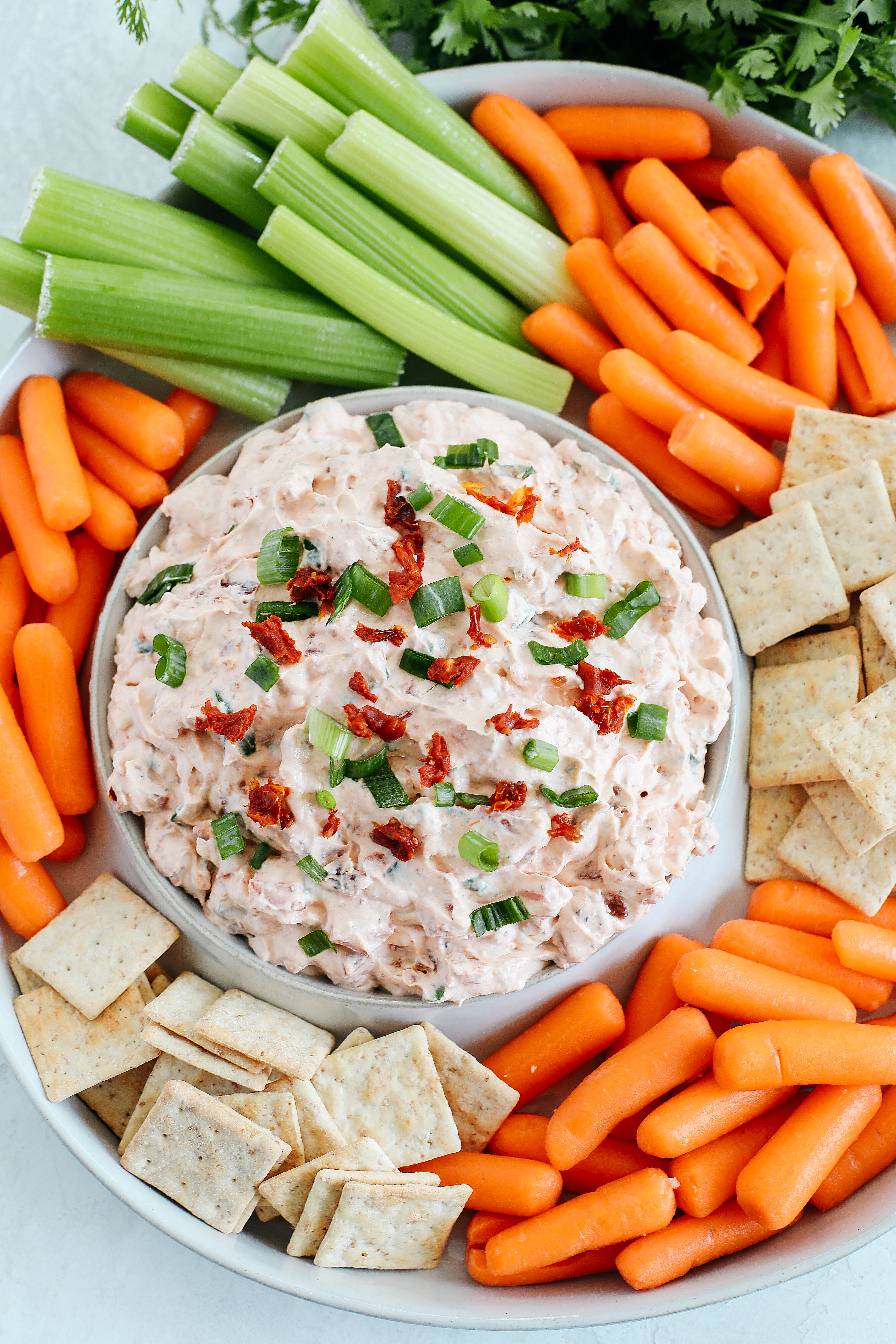 Creamy and delicious Sun Dried Tomato Dip with tons of flavor and easily made in just minutes for the perfect crowd-pleasing appetizer!