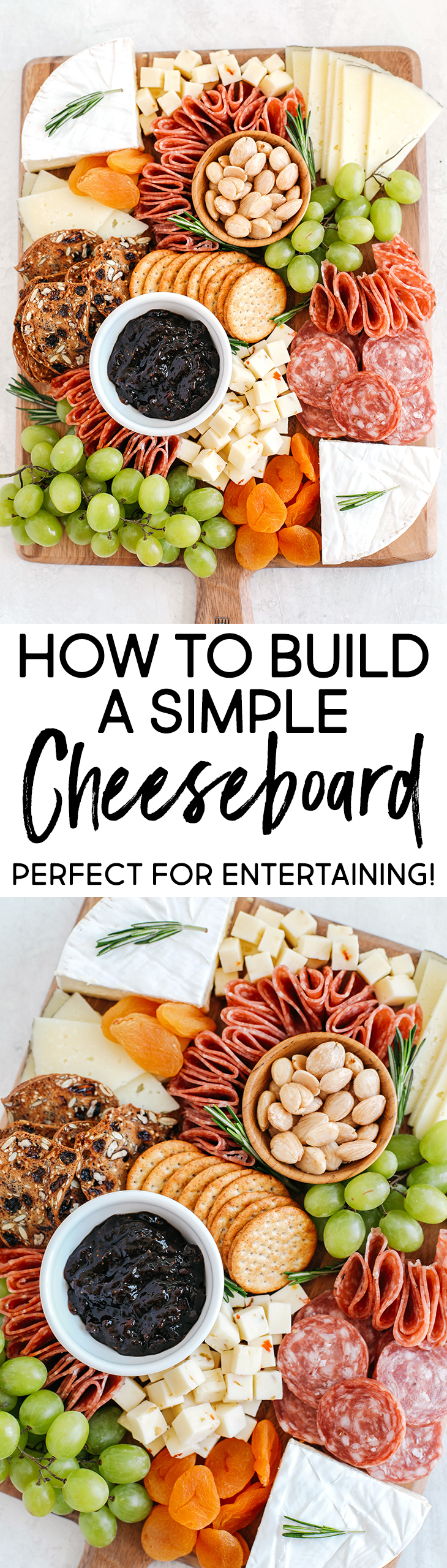 My favorite tips and tricks for building the perfect cheeseboard with all your favorite charcuterie that is simple, beautiful and made in just minutes!  Perfect for everyday entertaining!