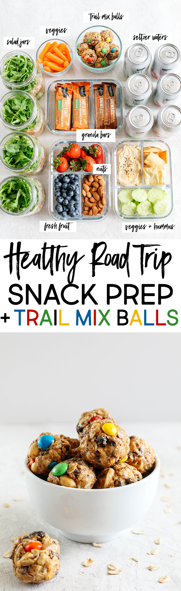 Hit the road this season with delicious healthy snack prep ideas that you can easily pack for long car rides or picnics along with my favorite recipe for NO BAKE trail mix energy balls!