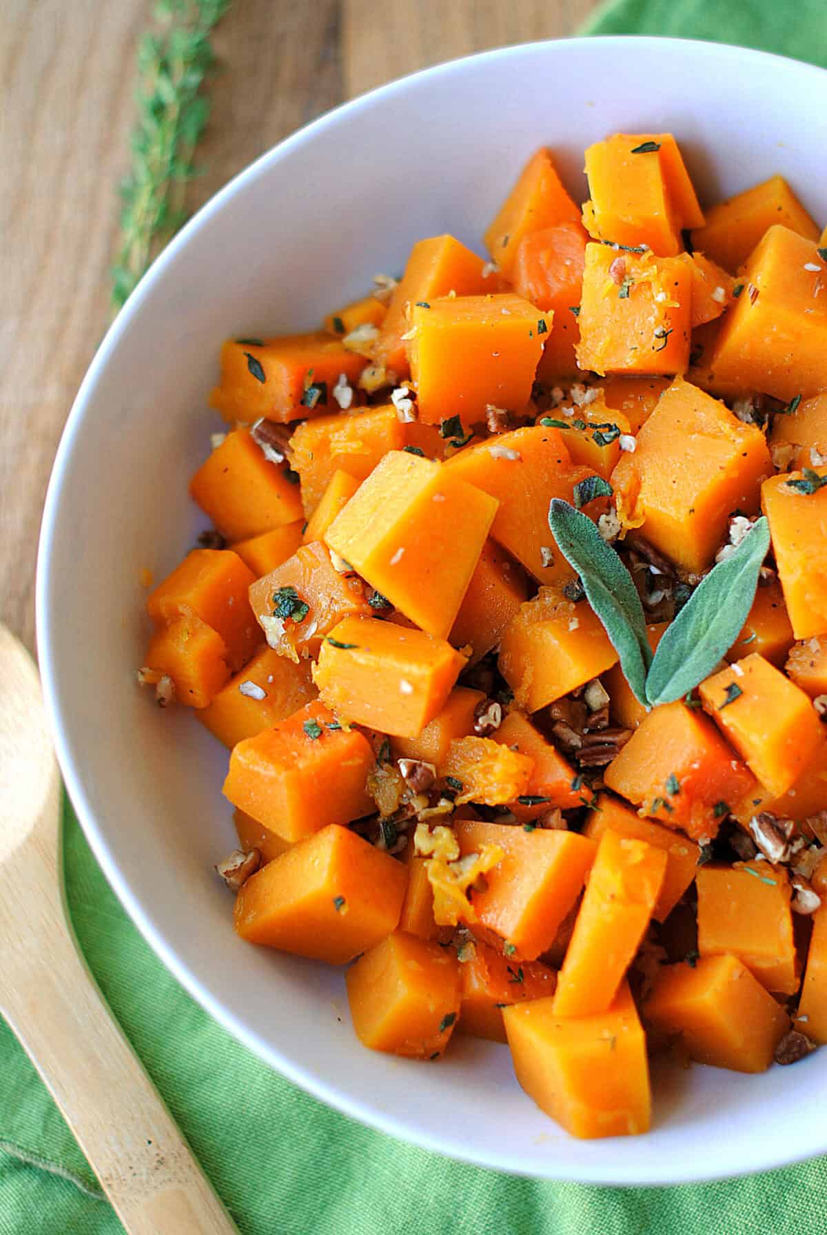 Glazed Butternut Squash with Sage and Toasted Pecans