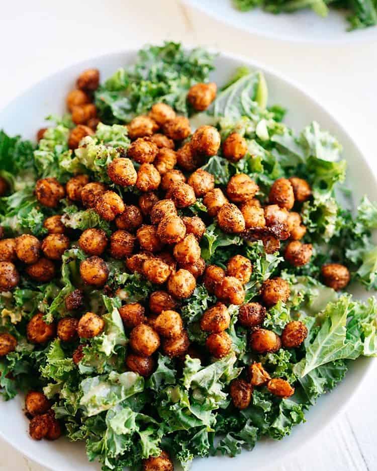 Roasted Chickpea Kale Salad with Tahini Dressing - Eat Yourself Skinny