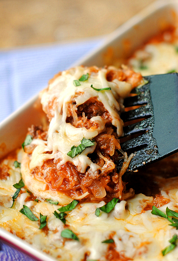 Baked Spaghetti Squash Casserole - our family's favorite! | Eat Yourself Skinny