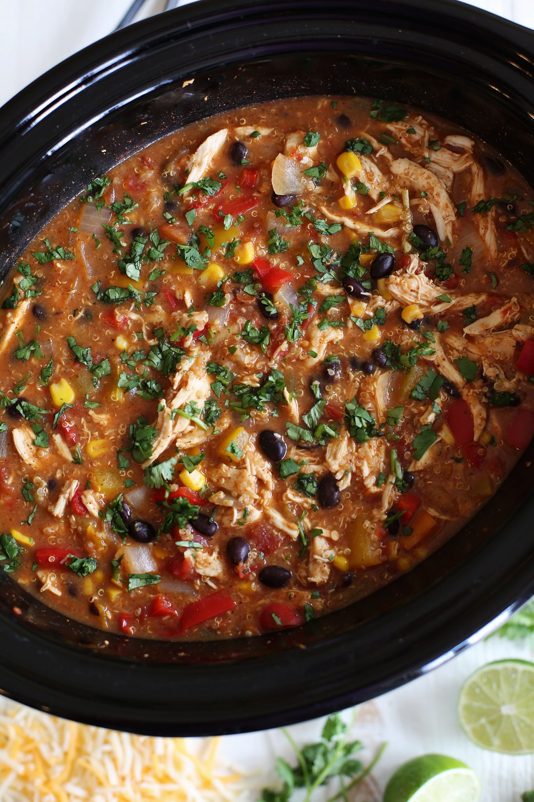Slow Cooker Chicken Fajita & Quinoa Soup via Eat Yourself Skinny