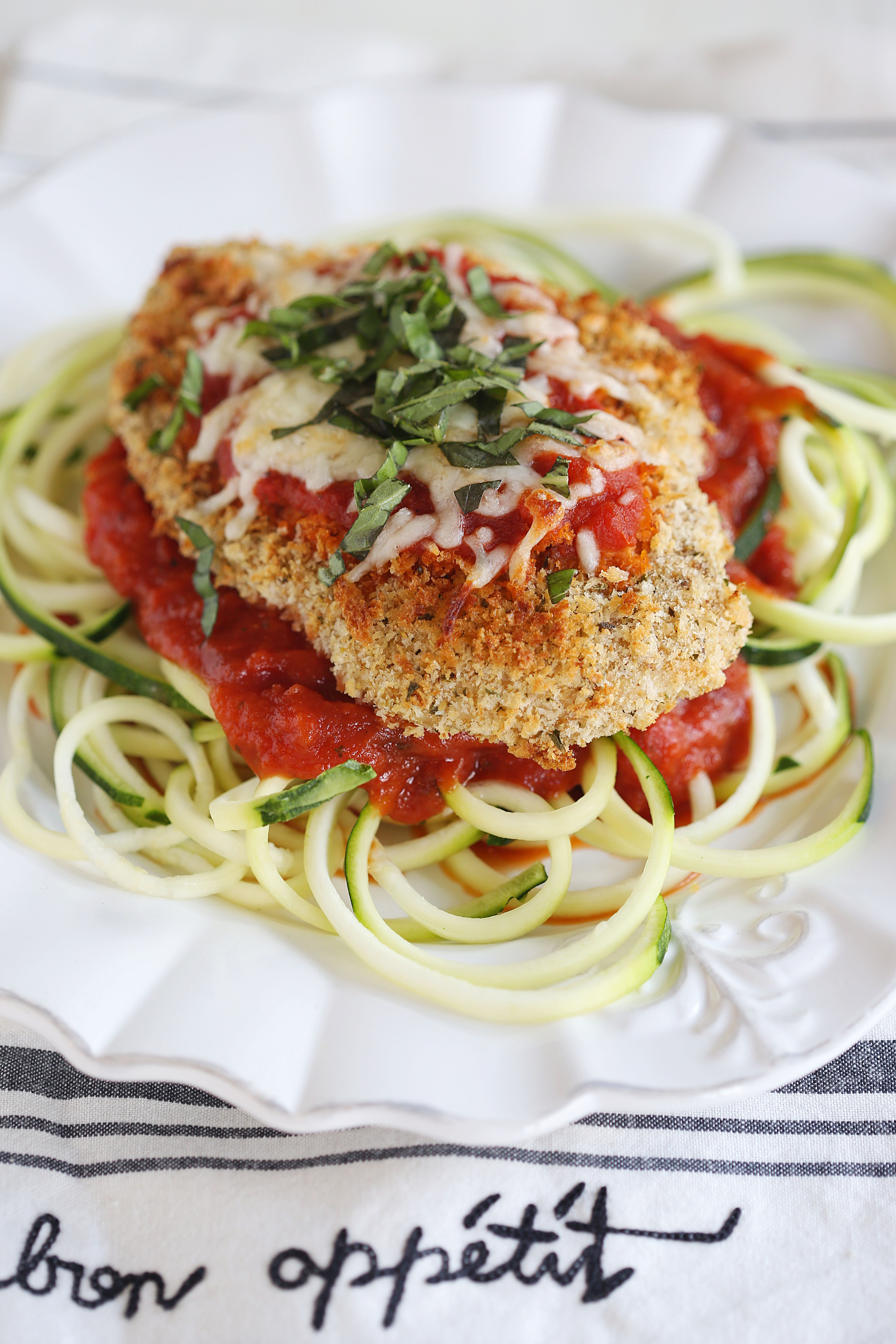 Baked Chicken Parmesan With Zucchini Noodles Eat Yourself Skinny
