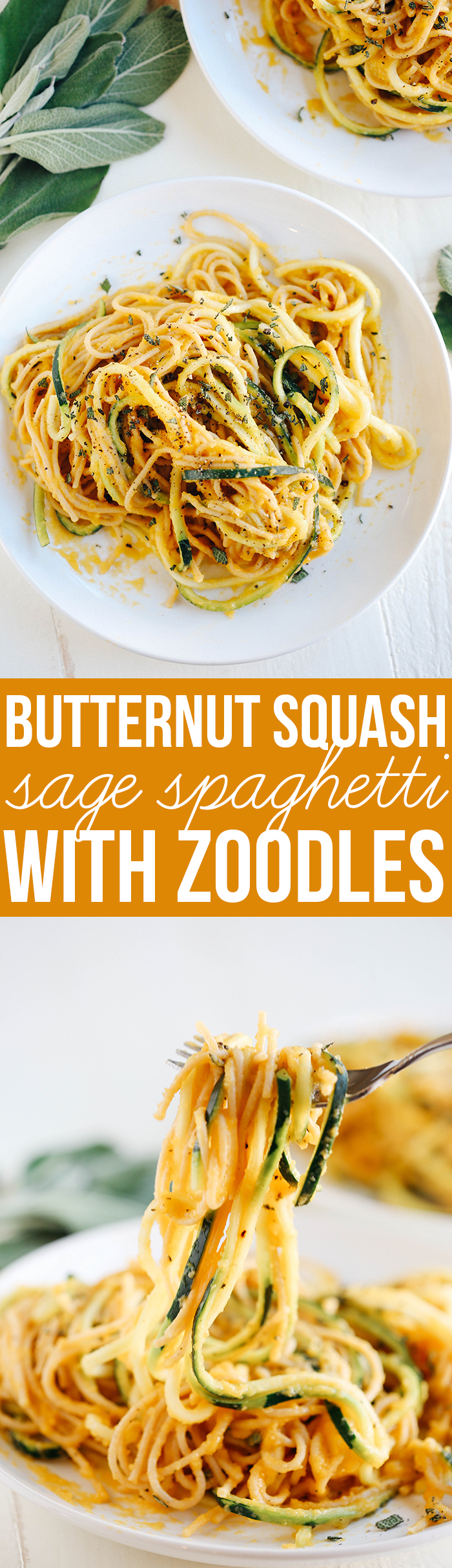 This Butternut Squash & Sage Spaghetti with Zucchini Noodles that is vegan, dairy-free and can easily be made in just 30 minutes using a few simple healthy ingredients!