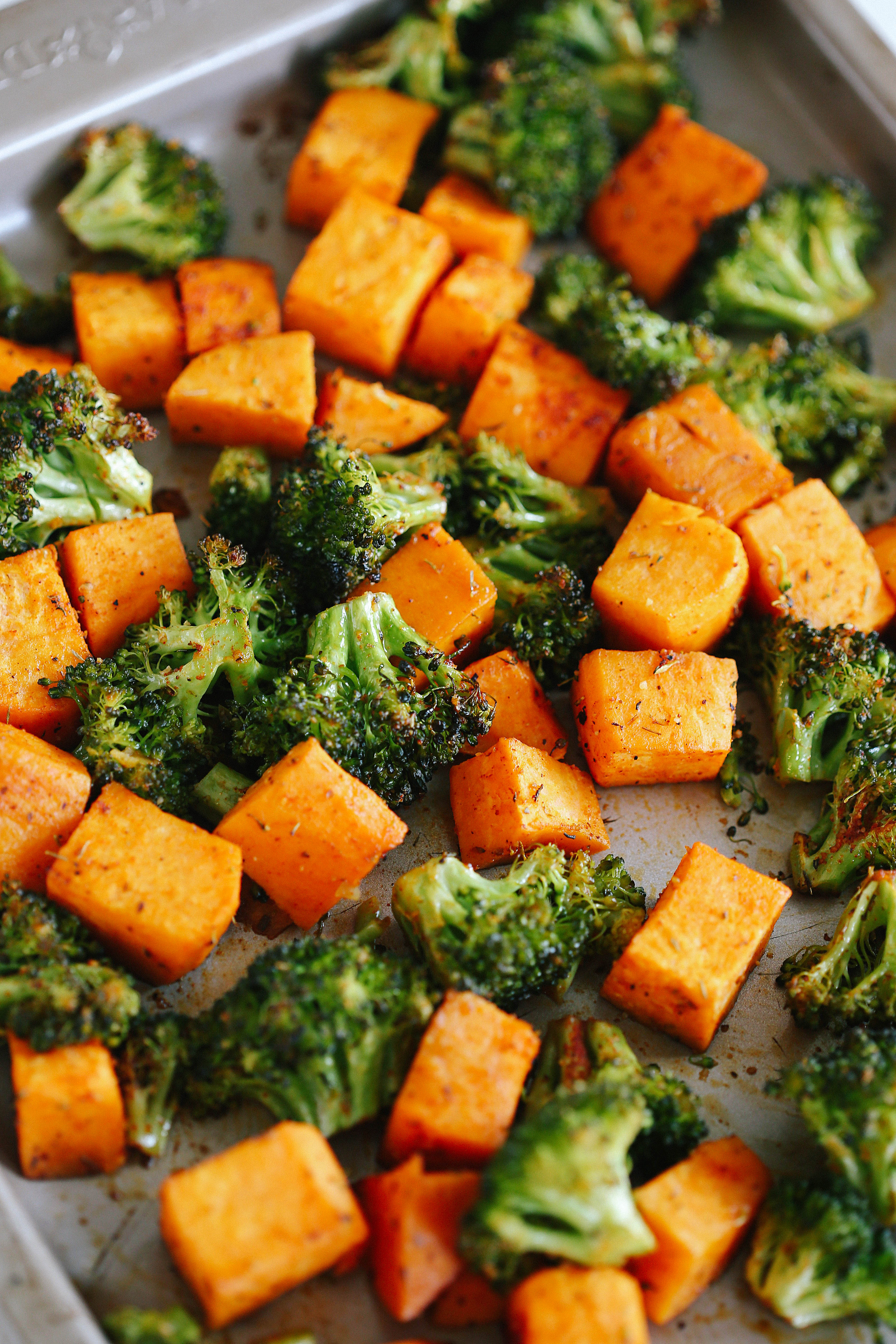 Perfectly Roasted Broccoli Sweet Potatoes Eat Yourself Skinny