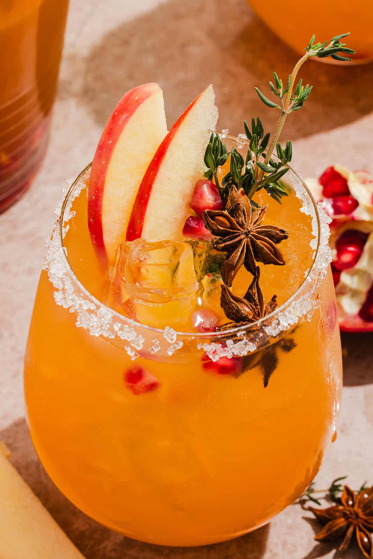 Fall harvest sangria with Sauvignon Blanc, apple cider, fresh apples, pears, oranges and cinnamon sticks