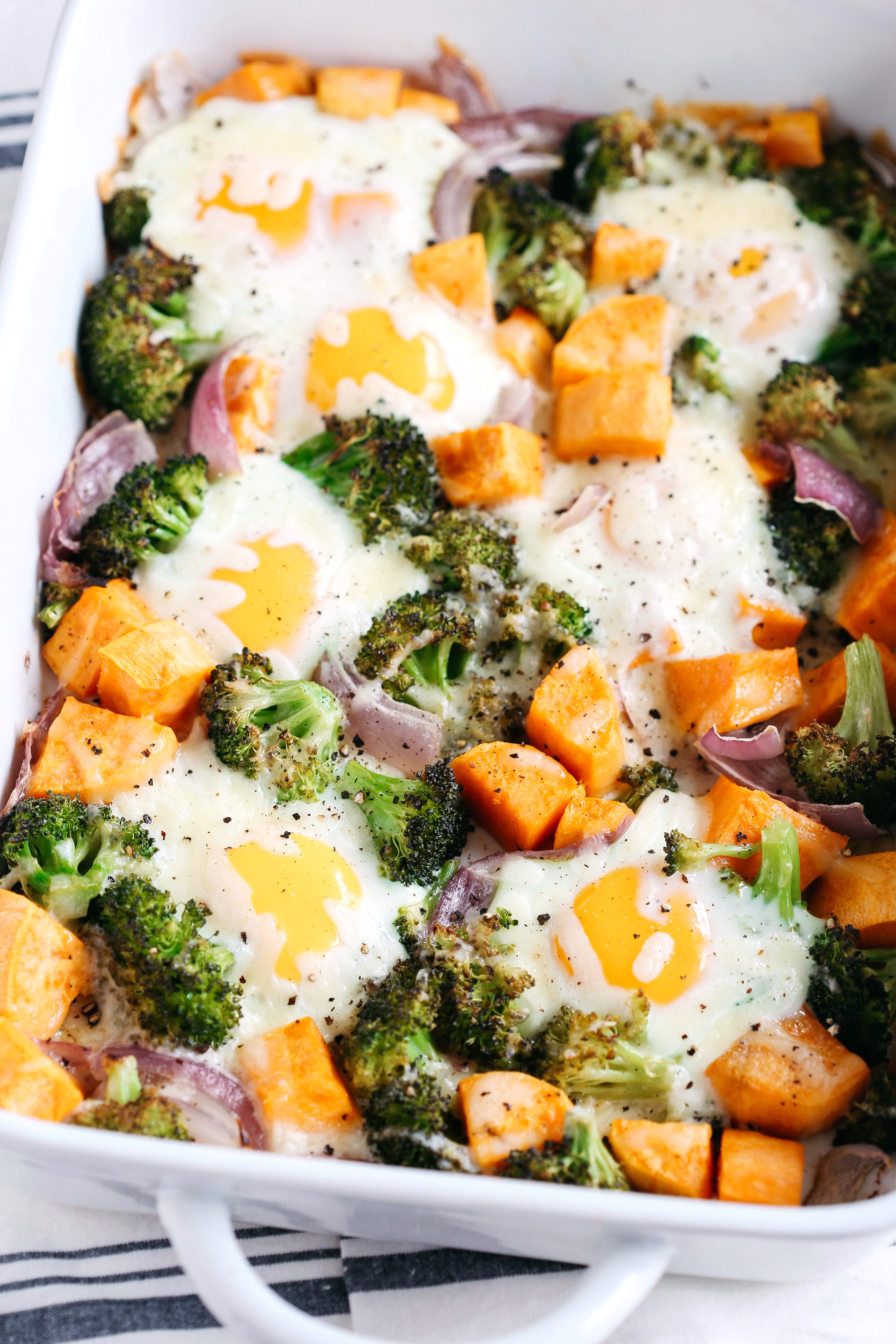 This Baked Egg and Roasted Veggie Casserole is the perfect healthy breakfast that uses up all those leftover veggies in one single dish!