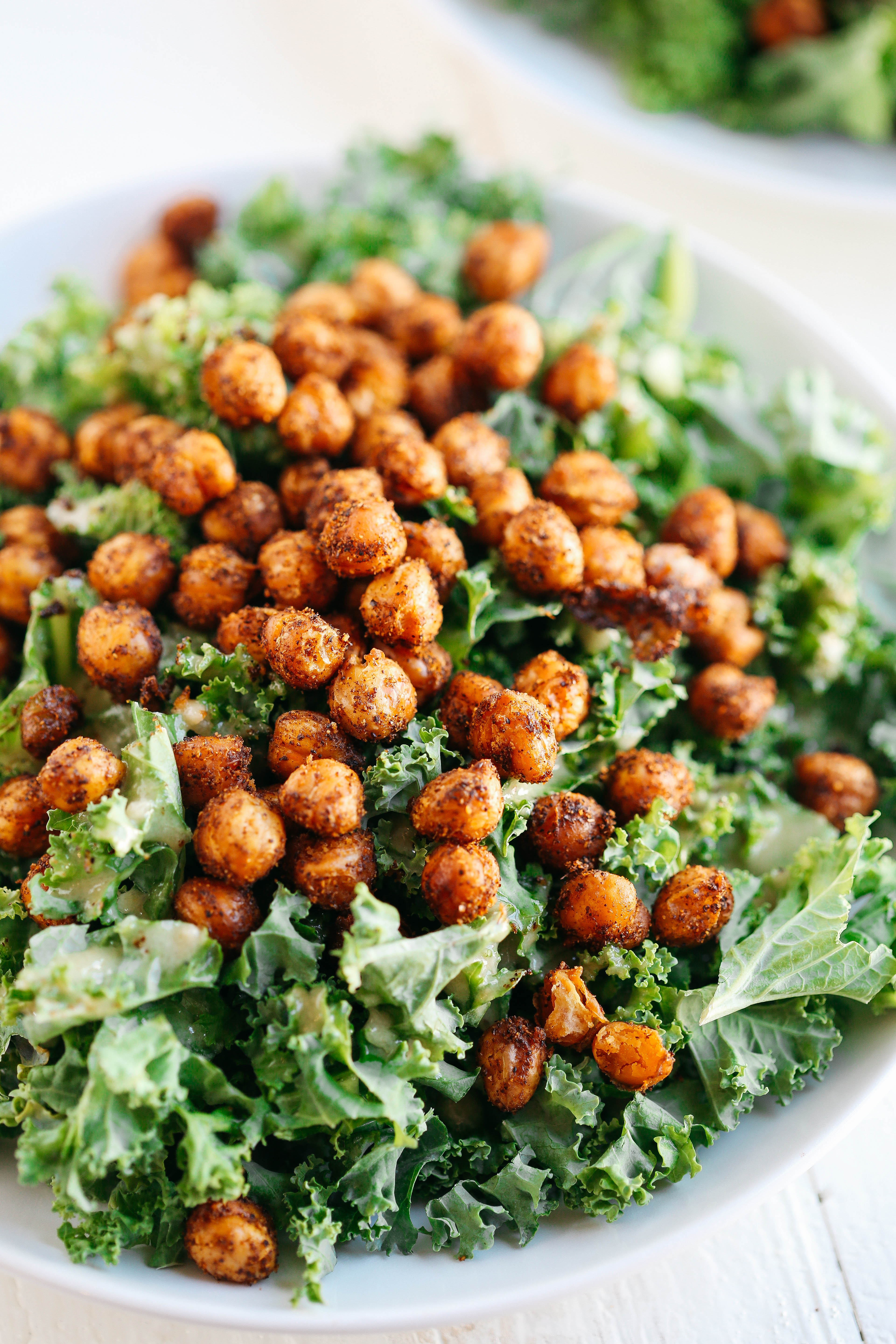 This Roasted Chickpea and Kale Salad with delicious creamy tahini dressing is hearty, healthy and full of so much flavor!