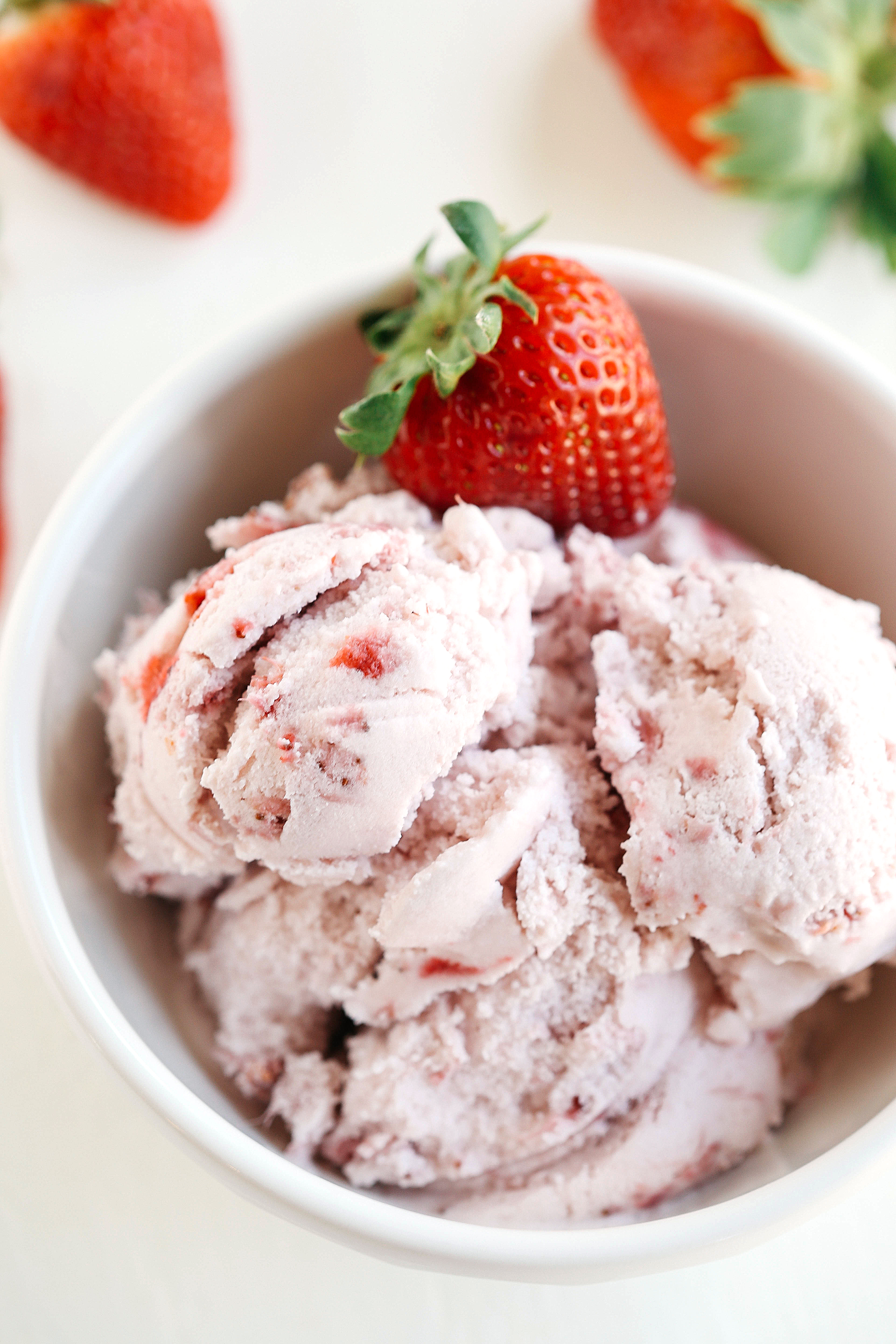 Perfectly sweet and creamy Balsamic Roasted Strawberry Ice Cream that is gluten-free and dairy-free with big chunks of strawberry in every bite!