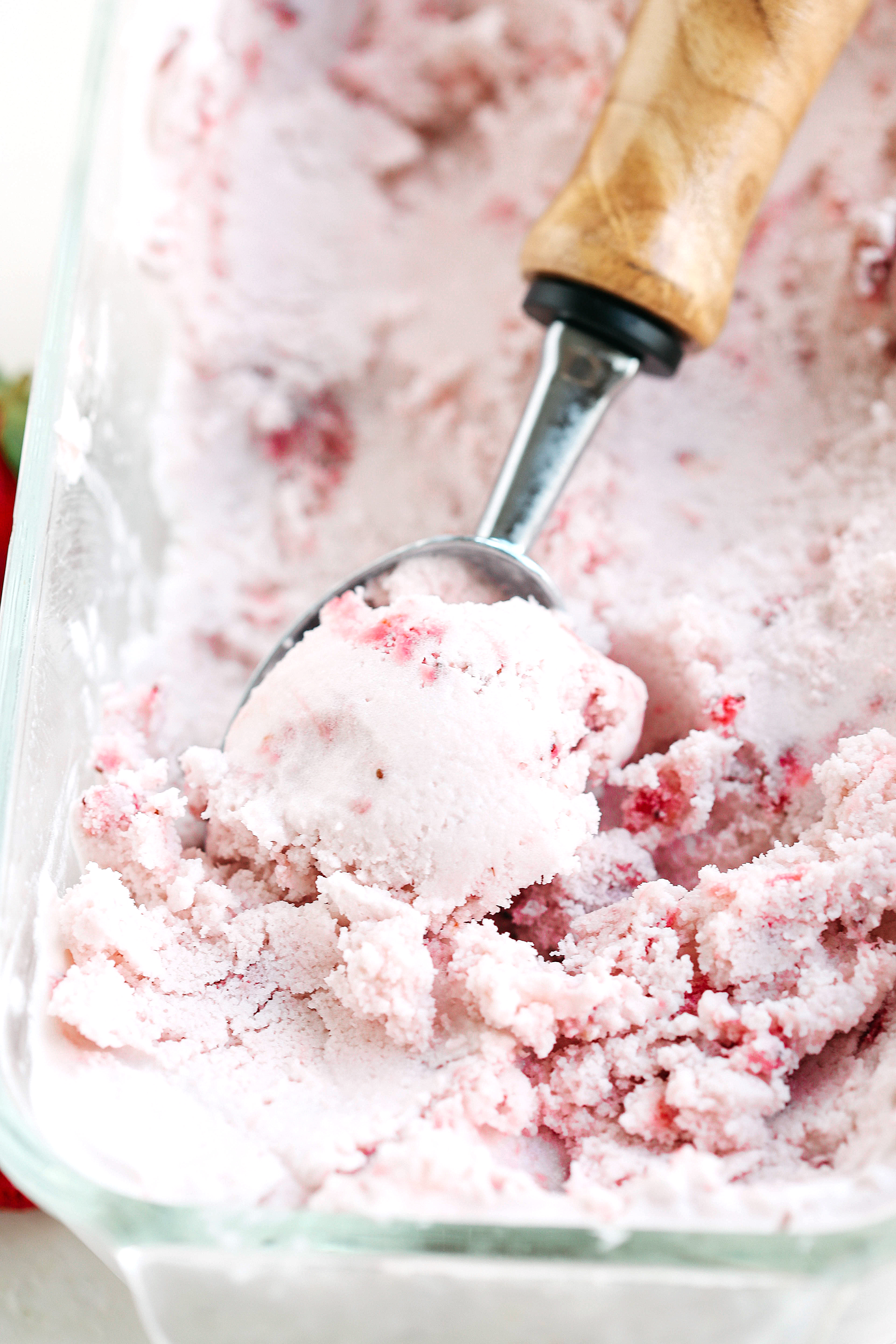 Perfectly sweet and creamy Balsamic Roasted Strawberry Ice Cream that is gluten-free and dairy-free with big chunks of strawberry in every bite!