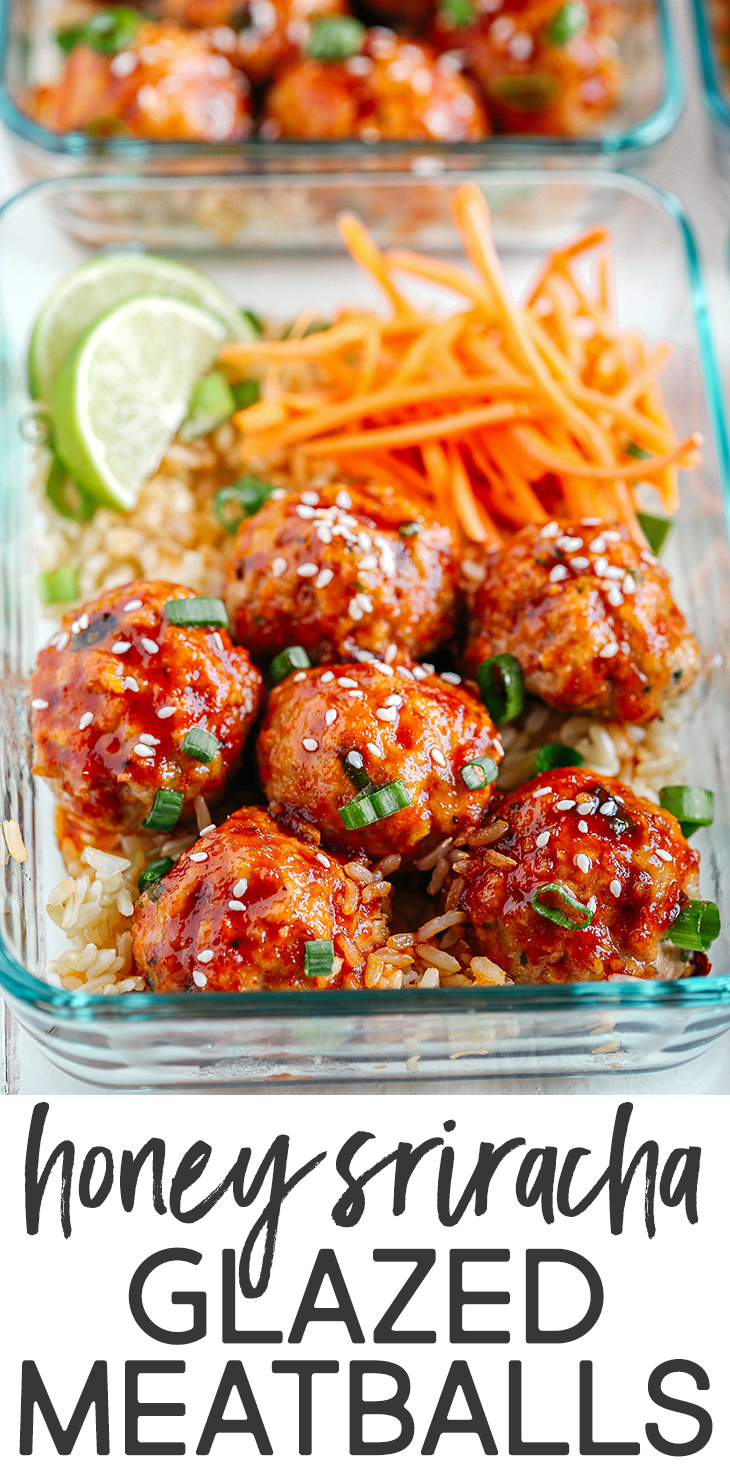 These Honey Sriracha Glazed Meatballs are sweet, spicy and full of so much flavor!  They also take less than 30 minutes to make and are perfect for weekly meal prep!