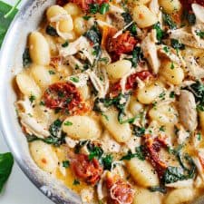 One Skillet Sun Dried Tomato Chicken and Gnocchi - Eat Yourself Skinny