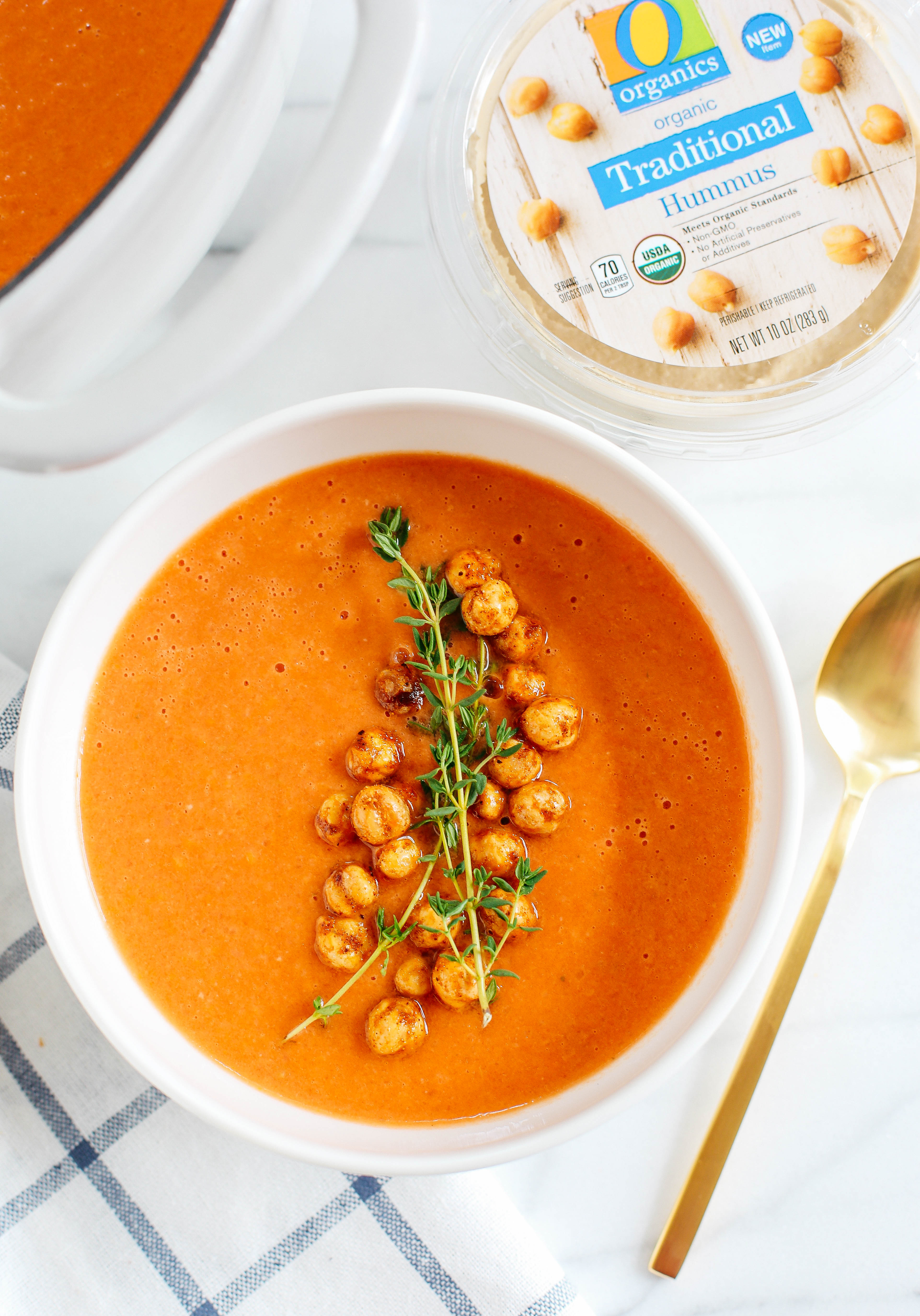 This Creamy Tomato Hummus Detox Soup is the perfect remedy for cold and flu season that is filled with tons of antioxidants and immune-boosting ingredients to keep you healthy all season long!