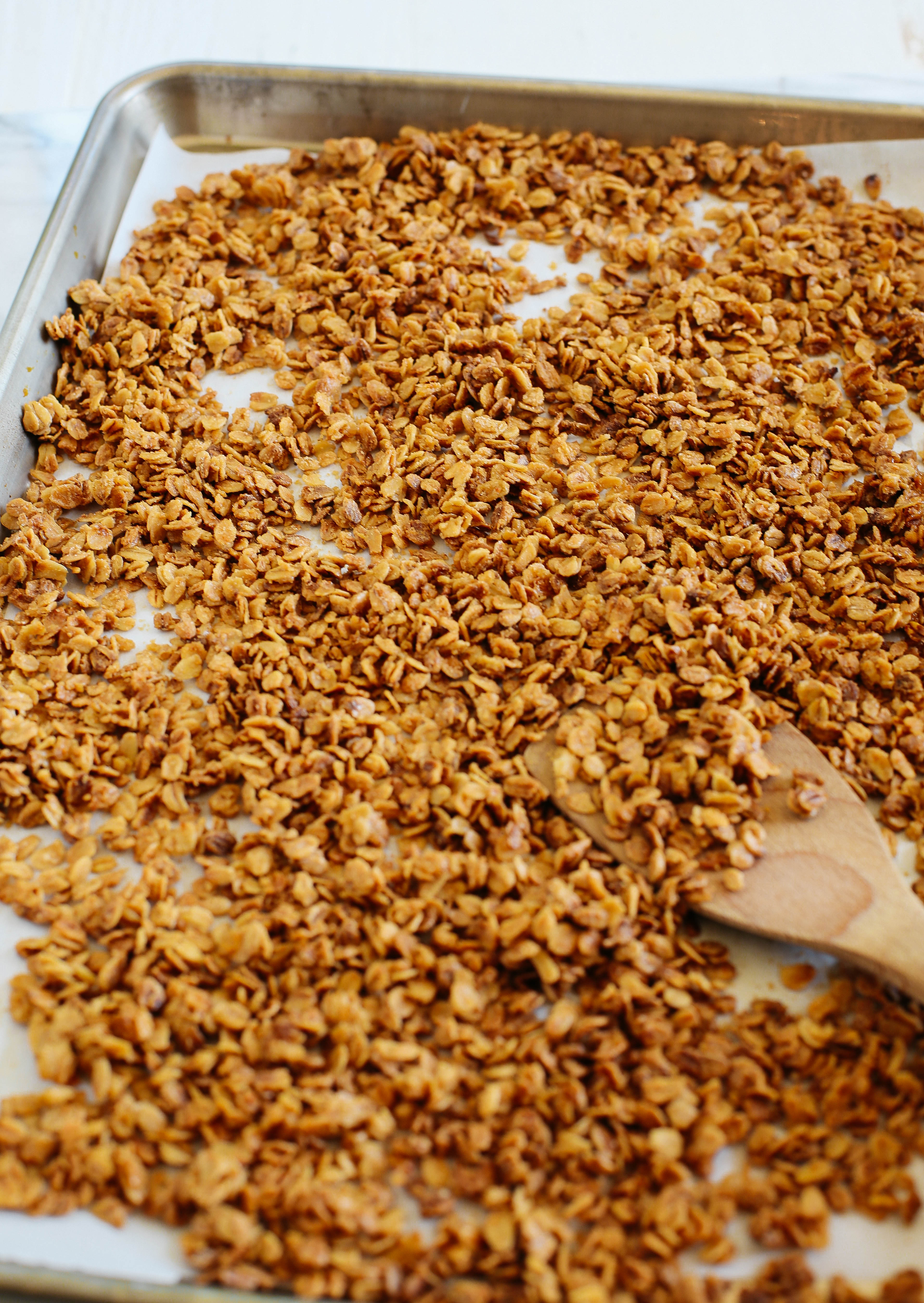 My favorite go-to granola recipe that is EASY to make and only requires three simple ingredients!  The perfect basic recipe that you can make all your own!