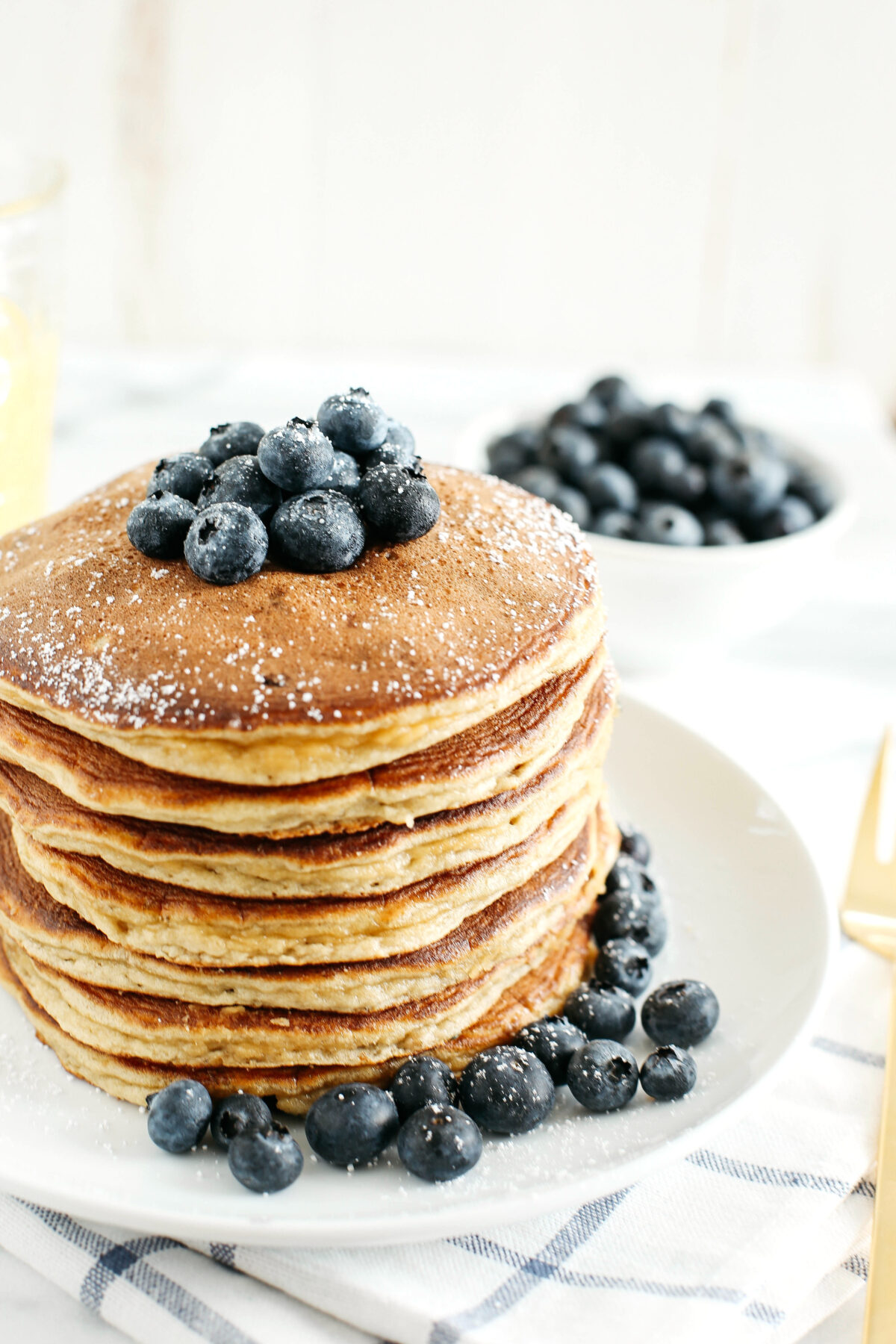 Start your morning with these fluffy blueberry banana pancakes that are grain-free, gluten-free and refined sugar-free made with almond flour for an easy delicious breakfast!