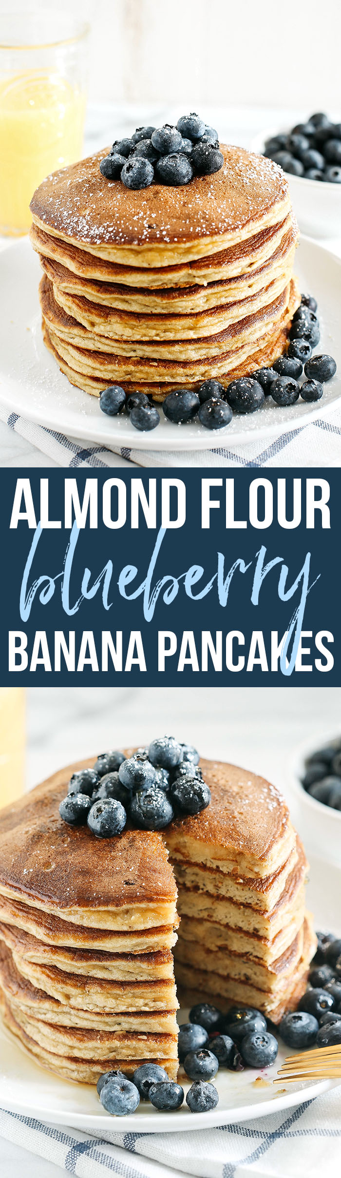 Start your morning with these fluffy blueberry banana pancakes that are grain-free, gluten-free and refined sugar-free and made with almond flour for an easy delicious breakfast!