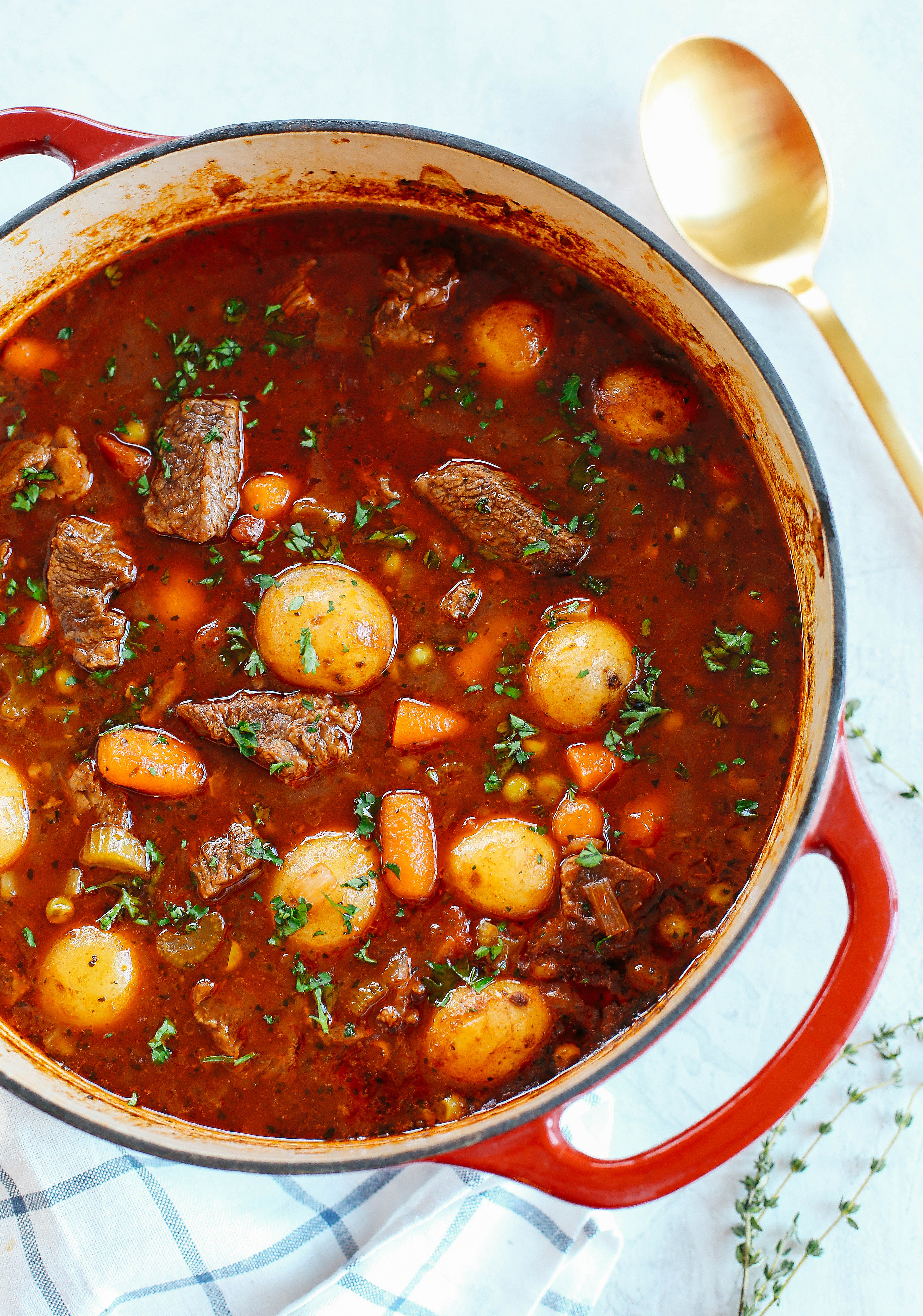 This classic hearty beef and tomato stew is true comfort food at its finest and can easily be made in your instant pot, slow cooker or right on the stove!