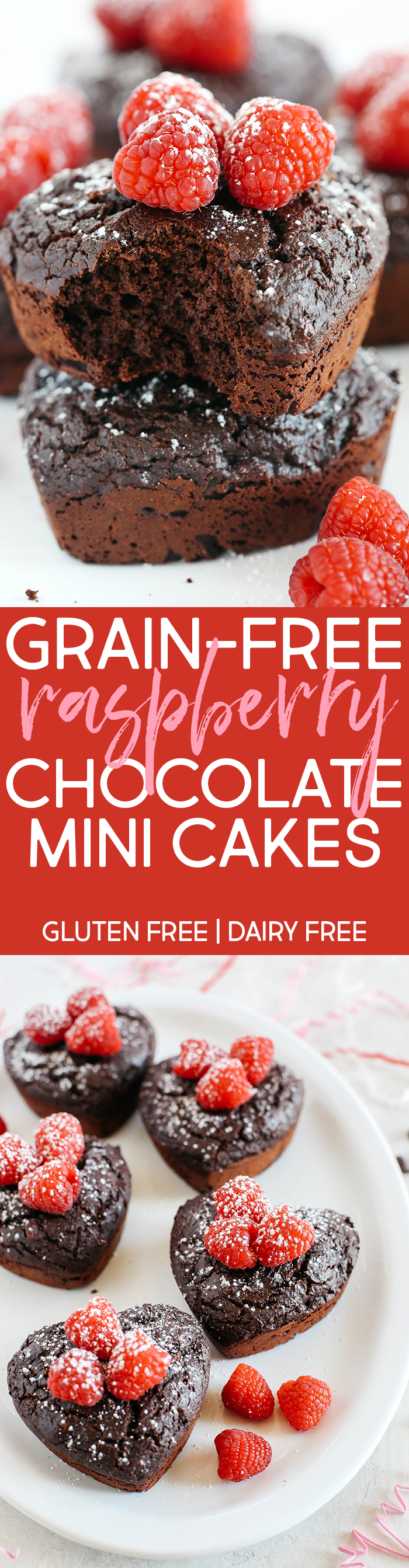 Perfectly portioned Mini Chocolate Cakes with delicious raspberry filling in every bite!  Gluten-free, dairy-free, refined sugar-free and SUPER moist!
