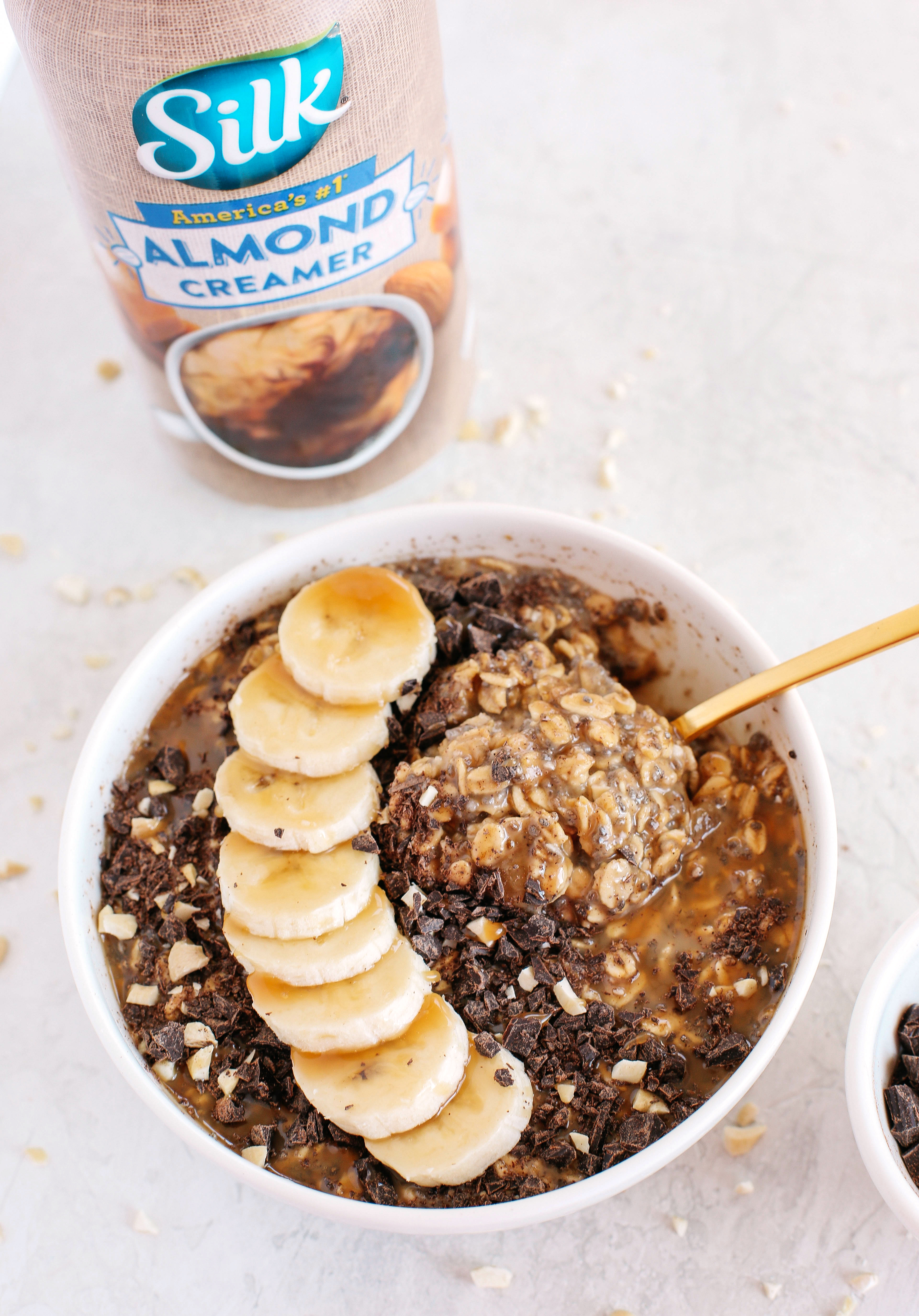 Salted Caramel Overnight Oats drizzled with a sweet homemade caramel sauce easily made in just minutes the night before giving you a deliciously decadent breakfast as soon as you wake up!