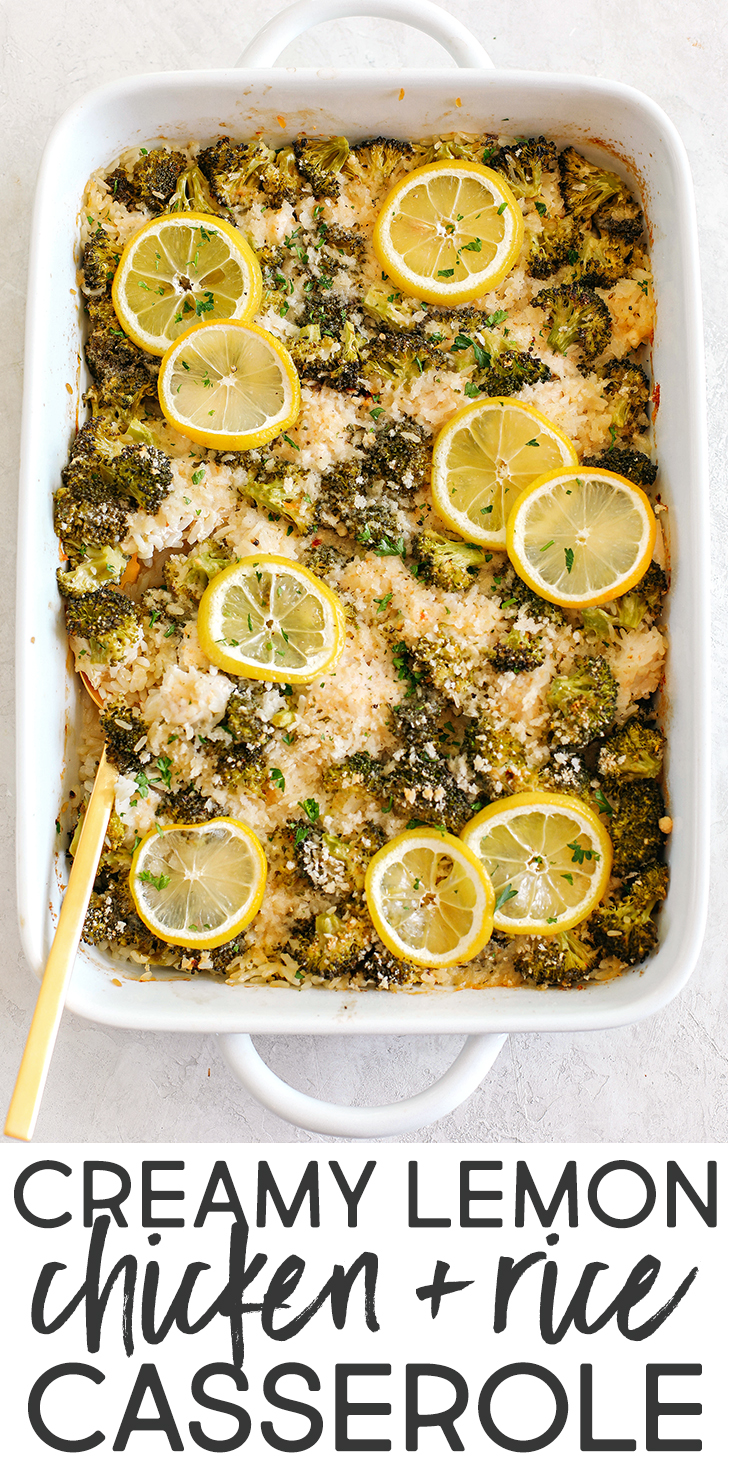 This Creamy Lemon Chicken, Broccoli and Rice Casserole is the perfect weeknight meal that is full of so much flavor and easily made in one dish without pre-cooking anything beforehand!