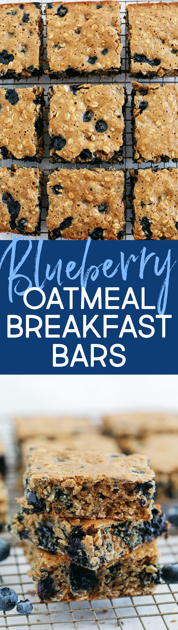 These delicious Blueberry Oatmeal Breakfast Bars make a quick on-the-go breakfast or snack option that are healthy, kid-friendly and super easy to throw together!