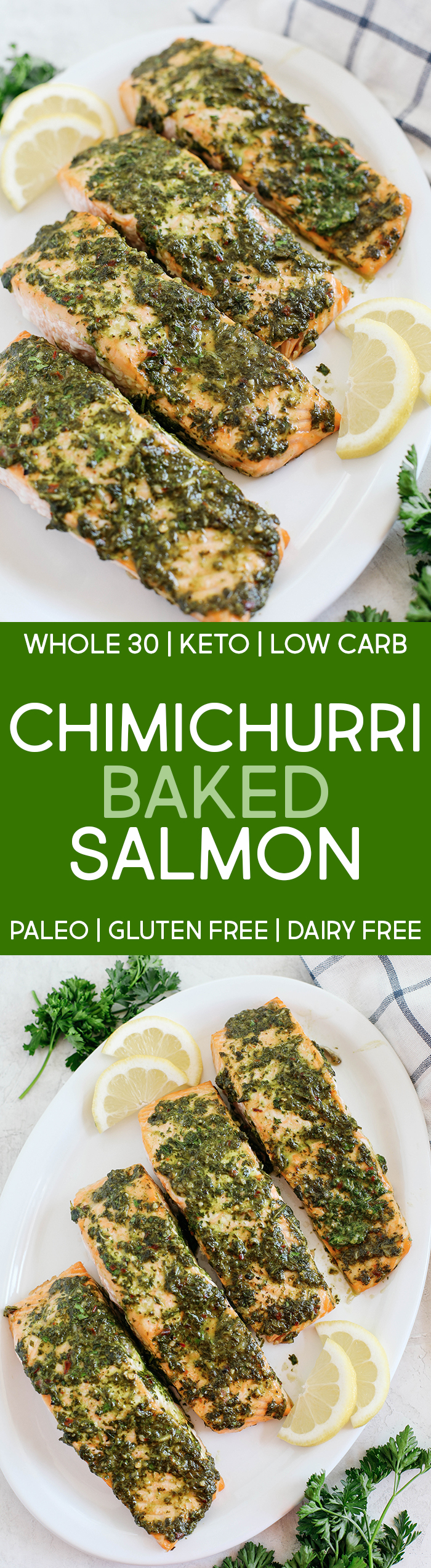 This deliciously EASY Chimichurri Baked Salmon makes the perfect weeknight dinner that’s healthy, easy to prepare, and ready in under 20 minutes!