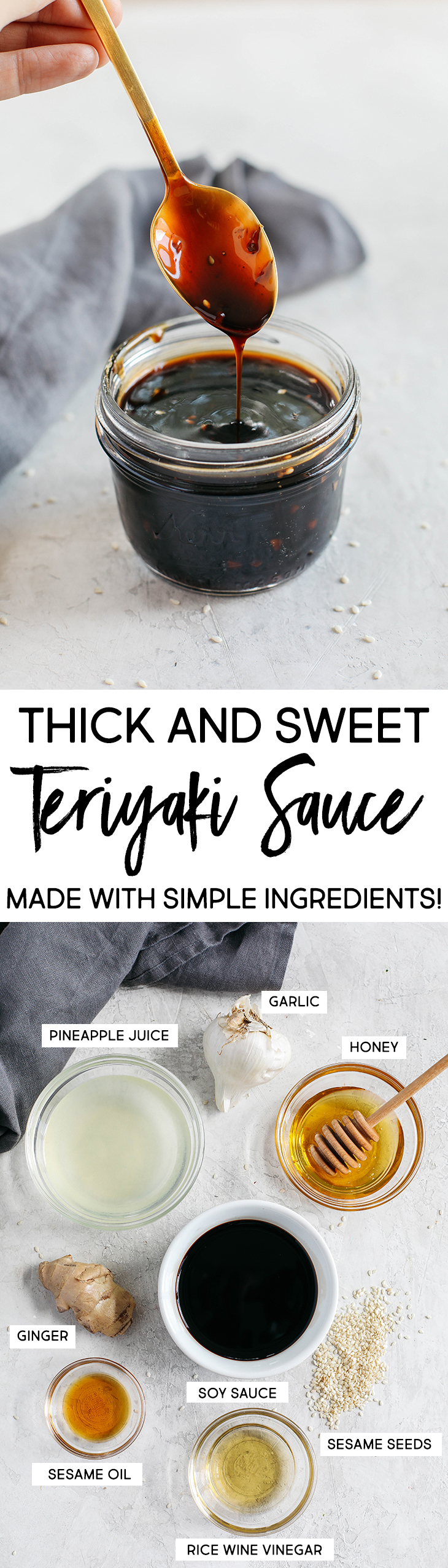 Skip store-bought and make this EASY Healthy Teriyaki Sauce that is sticky, sweet and made in just 5 minutes using fresh, simple ingredients you probably already have on hand!