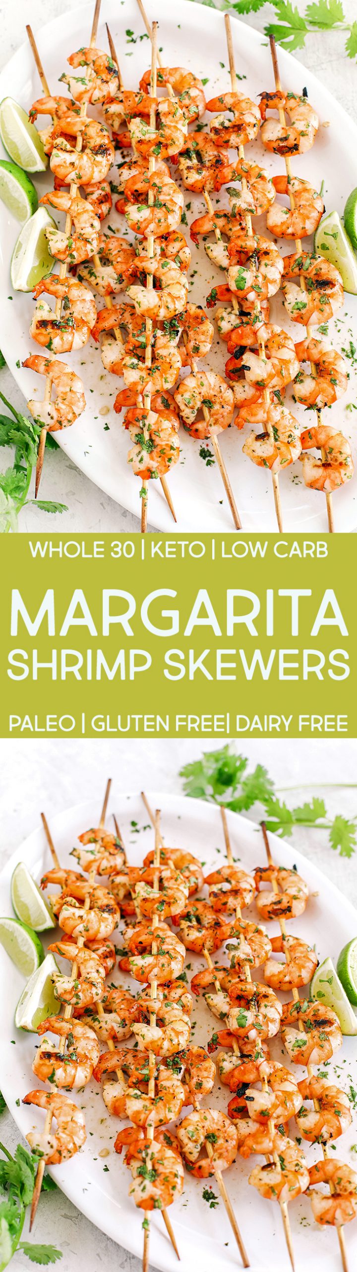 These Margarita Shrimp Skewers make the perfect summer meal that is light, healthy and marinated in garlic, fresh lime juice, cilantro and of course, tequila!  