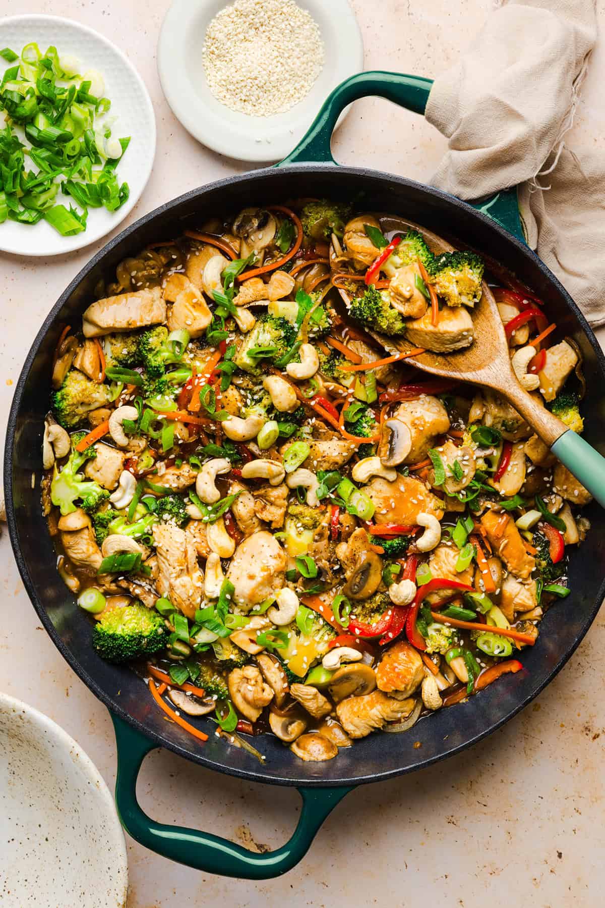Teriyaki chicken stir fry with tender chicken, broccoli, bell peppers and carrots in a homemade teriyaki sauce