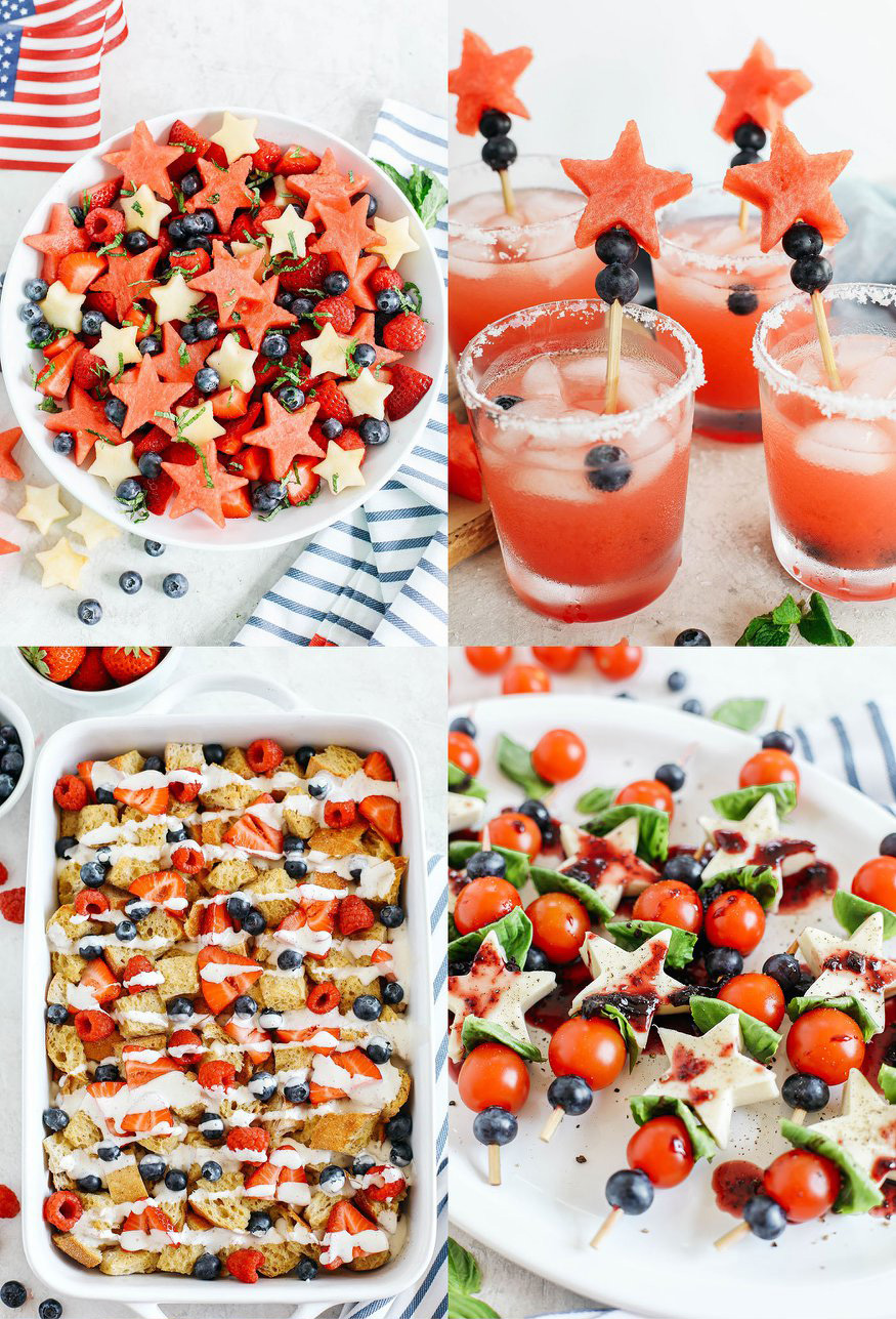 Celebrate the 4th of July holiday with my favorite healthier recipes perfect for an all-American spread!  Everything from appetizers, mains, side dishes, desserts and festive cocktails!