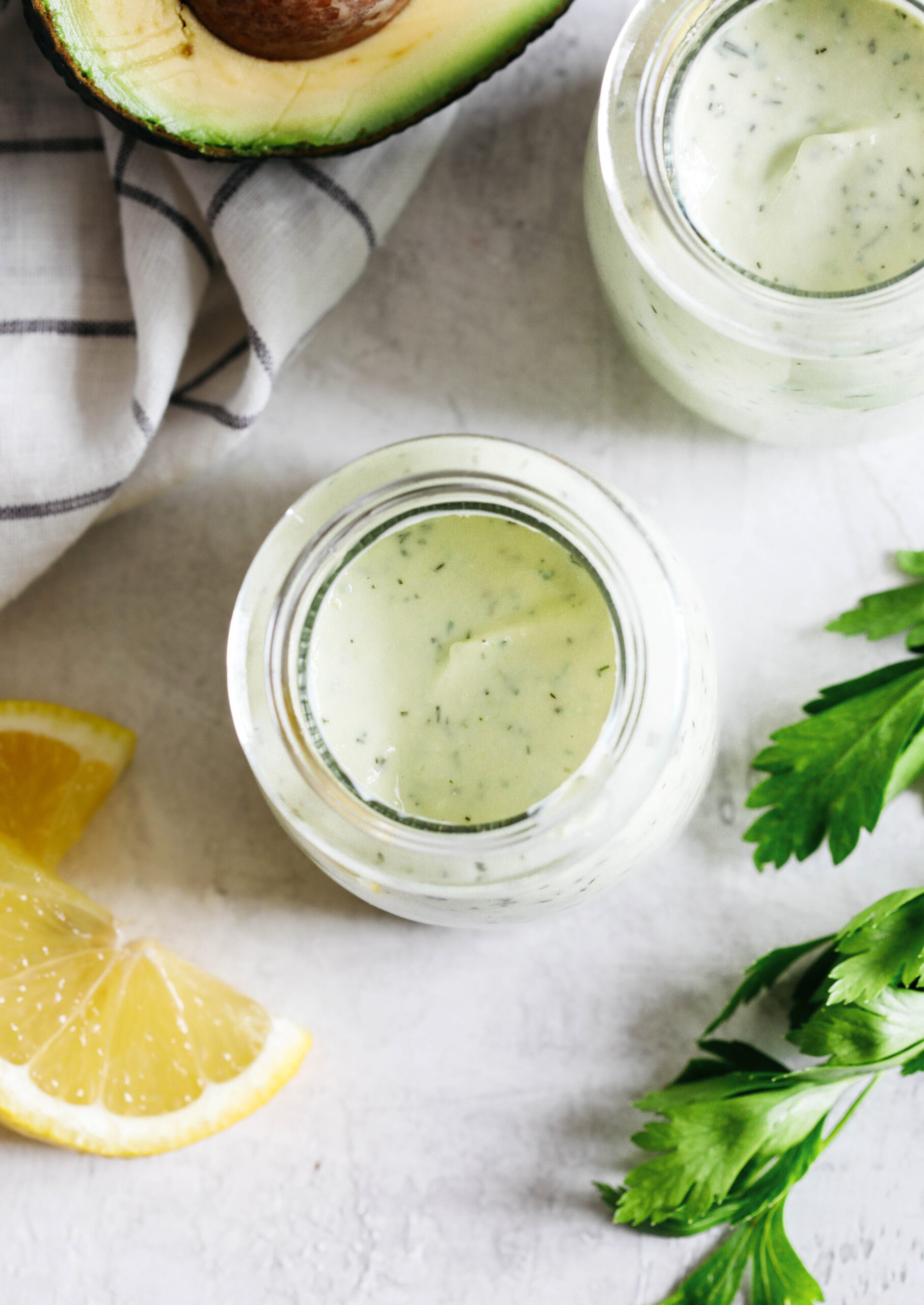 Creamy Avocado Ranch Dressing made healthier with Greek yogurt easily made in just 5 minutes with so much delicious flavor!  Perfect for salads and dips for veggies!