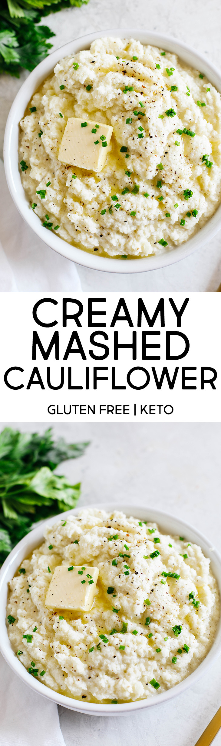 This EASY Mashed Cauliflower is creamy, delicious, and makes the perfect low carb, keto-friendly side dish easily made in under 15 minutes!