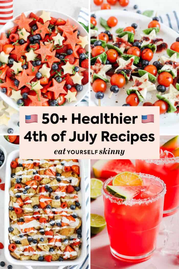 Celebrate the 4th of July holiday with over 50 of my favorite healthier recipes perfect for an all-American spread! Everything from fresh summer salads and grilled favorites to healthy sides, appetizers, and light desserts. Perfect for BBQs, cookouts, picnics, and holiday celebrations!