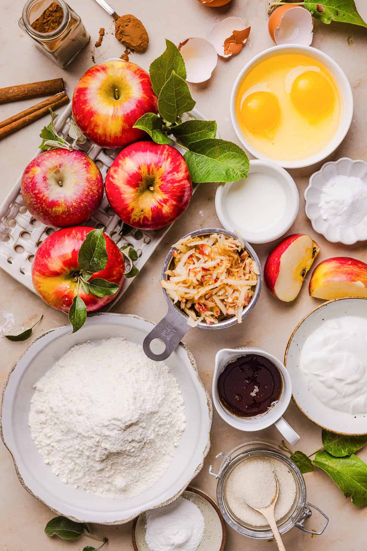 Ingredients for healthy apple cinnamon muffins