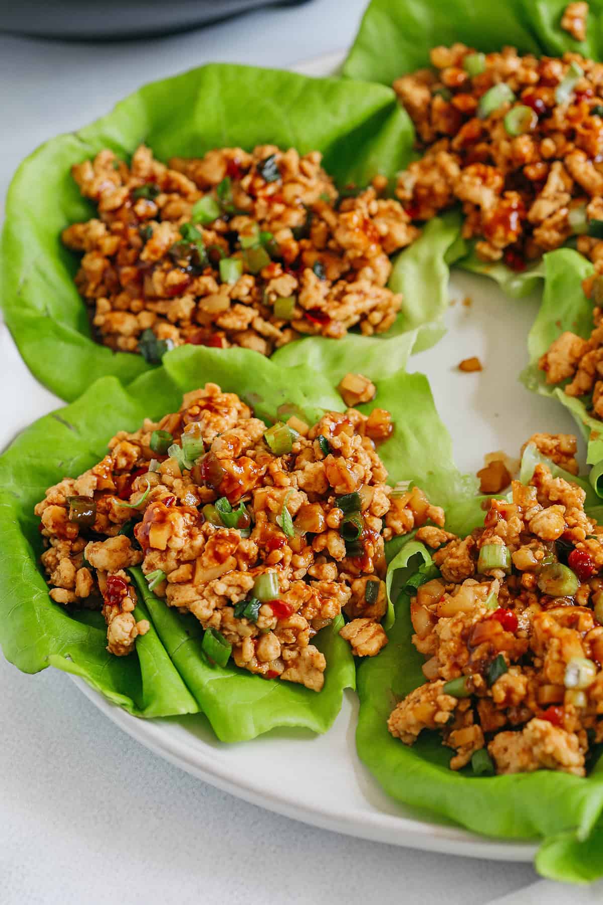 Asian turkey lettuce wraps with water chestnuts and green onions