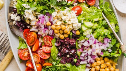 mediterranean chopped salad with roasted red pepper dressing Mediterranean Chopped Salad