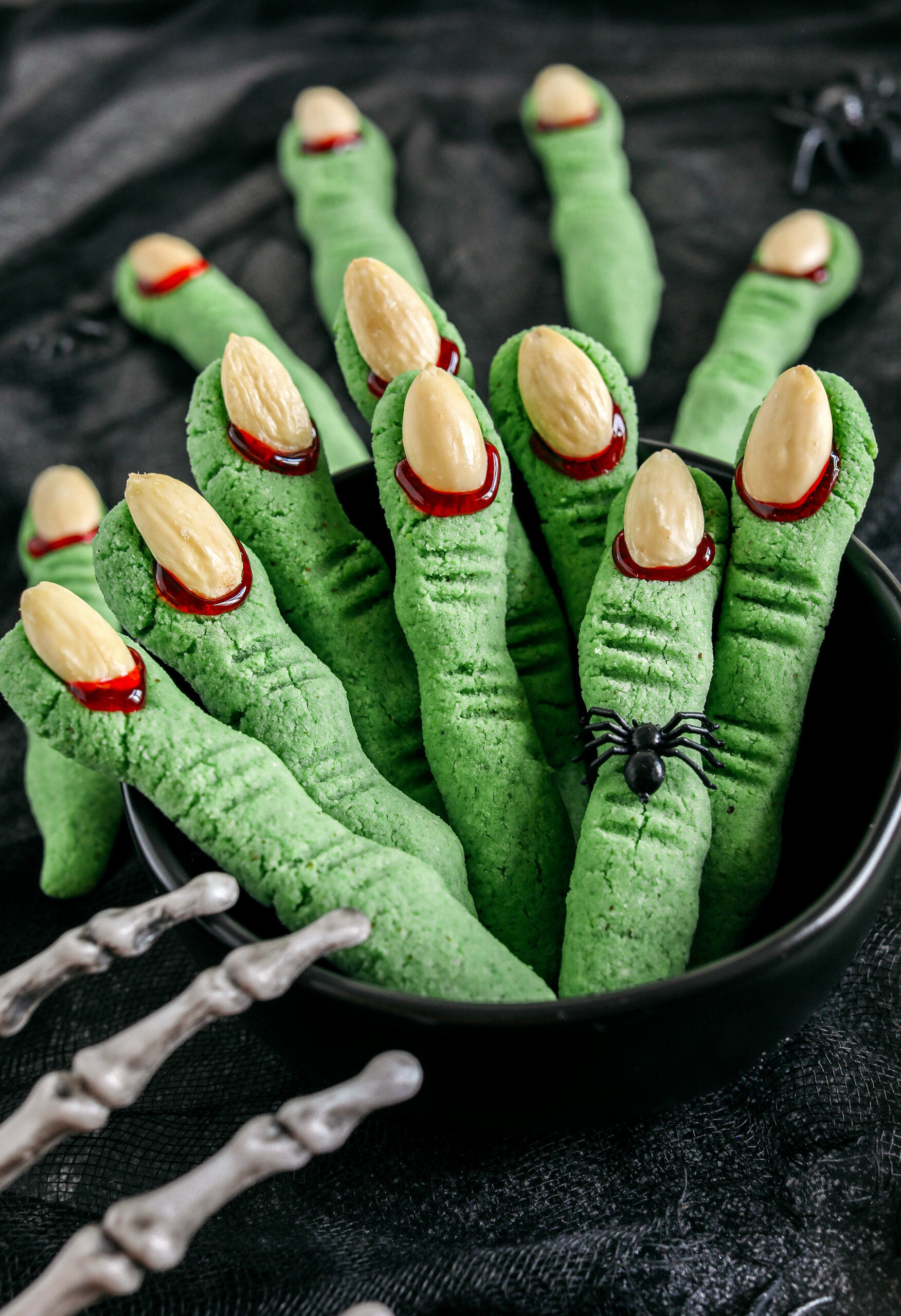 Festive gluten-free Spooky Witch Finger Cookies made healthier with almond flour and zero oil or refined sugar that make the perfect addition to your Halloween party!  Tasty almond flavored cookies that are simple and fun to make! 