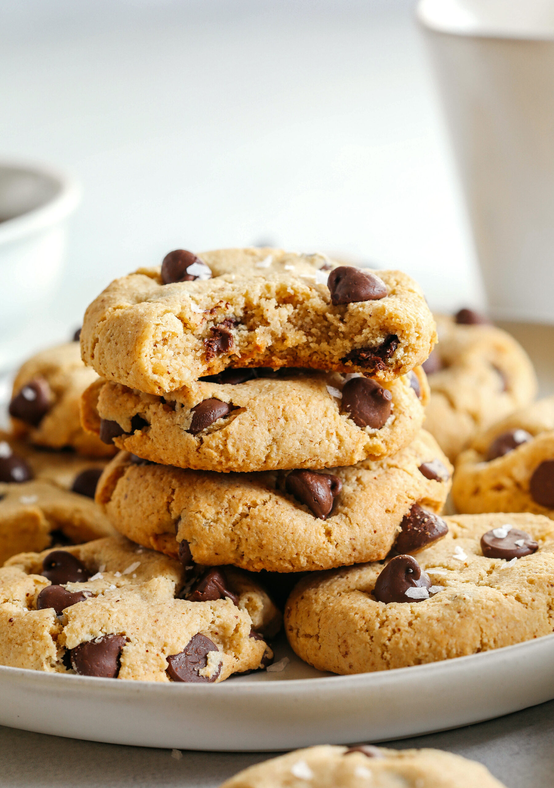 Healthy Chocolate Chip Cookies that are soft, chewy, and absolutely delicious with gooey chocolate chips in every bite!  These gluten-free cookies are made with wholesome ingredients and use zero oil or refined sugar for the perfect sweet treat everyone will enjoy!