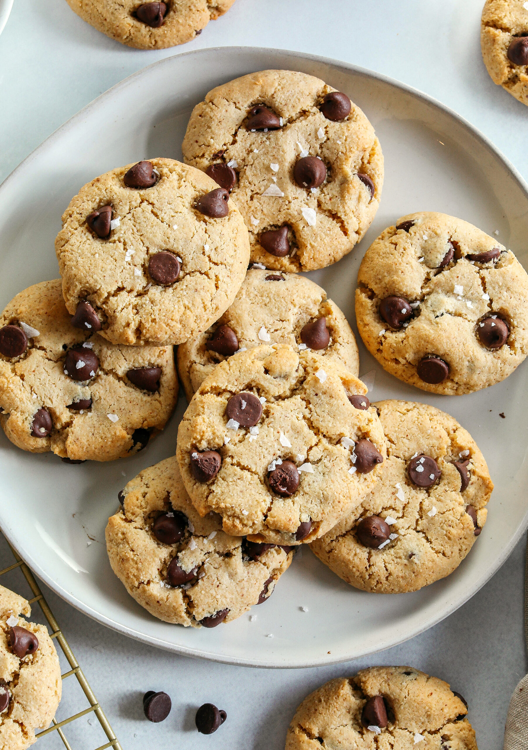 Healthy Chocolate Chip Cookies that are soft, chewy, and absolutely delicious with gooey chocolate chips in every bite!  These gluten-free cookies are made with wholesome ingredients and use zero oil or refined sugar for the perfect sweet treat everyone will enjoy!