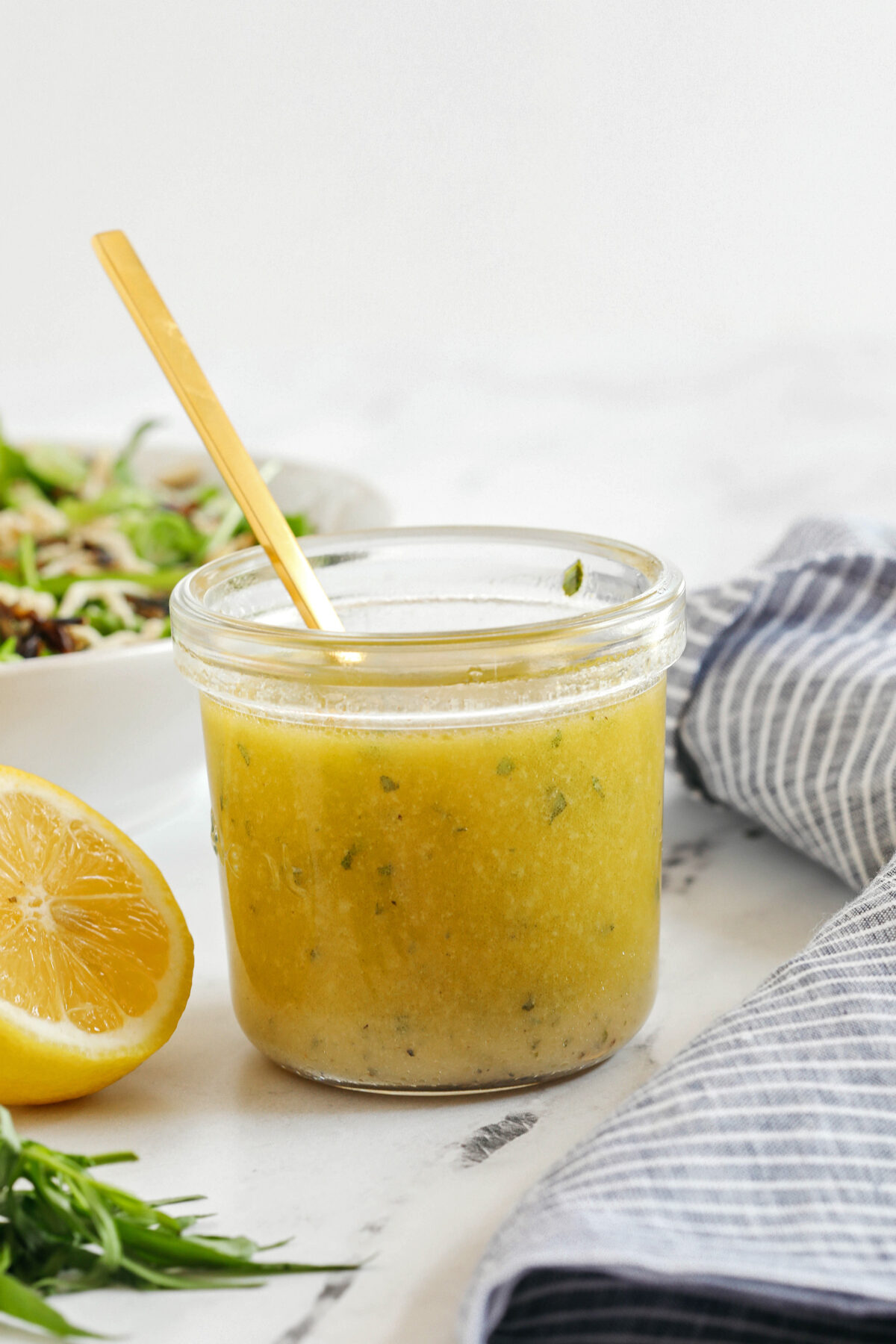 Bright and fresh Lemon Tarragon Salad Dressing made in minutes with just a few simple pantry ingredients!  Perfect for salads, veggies, marinades, and more!