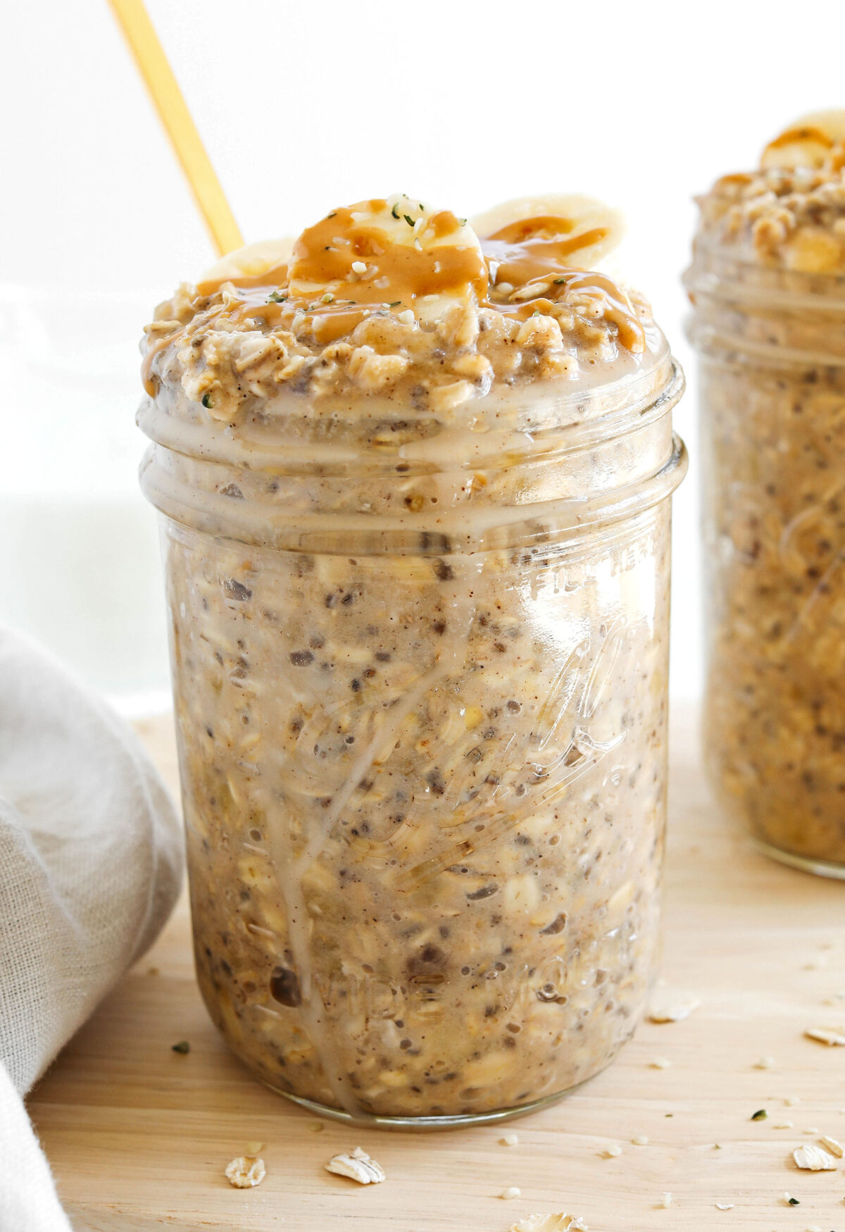 Easy Peanut Butter Banana Overnight Oats that you can easily make-ahead of time in just minutes the night before giving you a deliciously healthy breakfast as soon as you wake up!