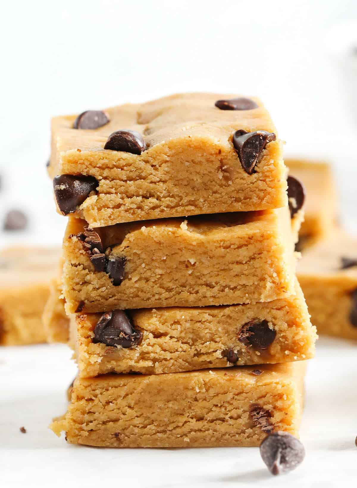 Peanut butter protein bars stacked