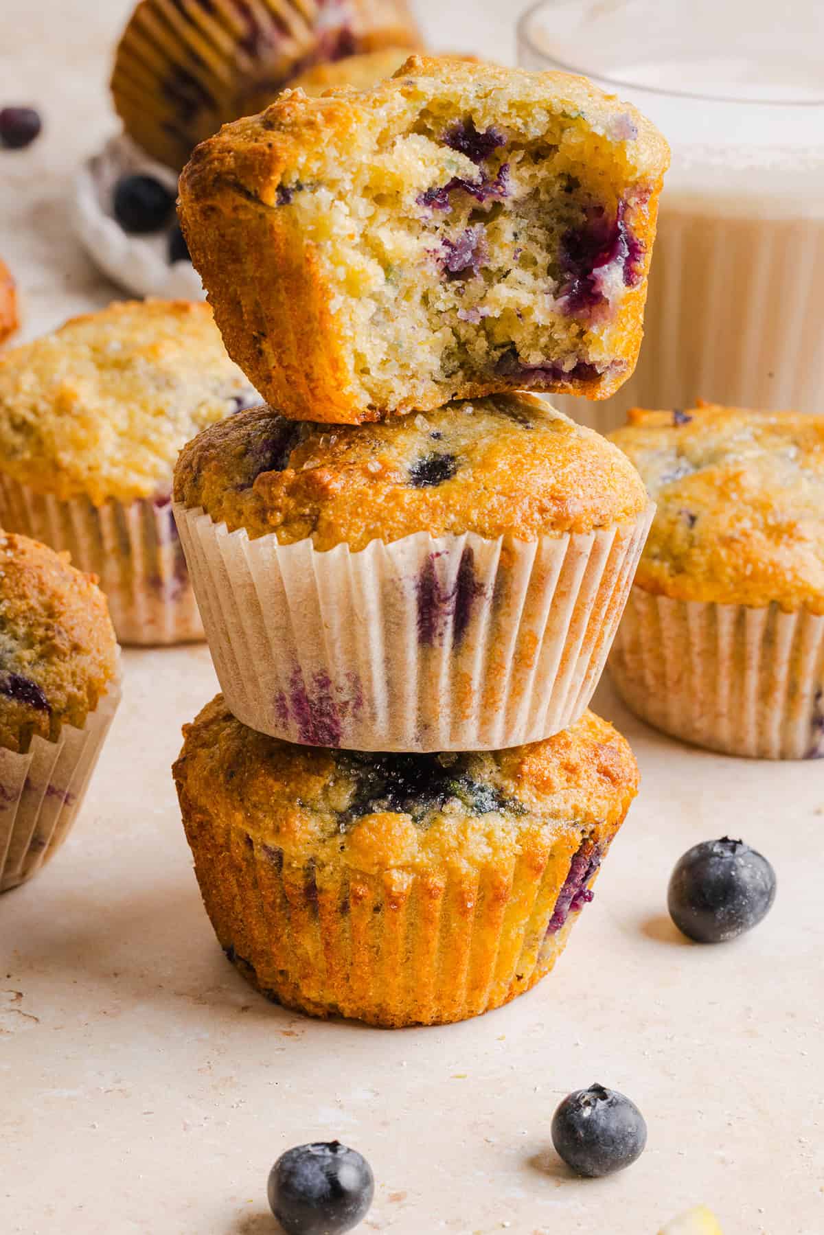 These Lemon Blueberry Yogurt Muffins are soft, moist and bursting with fresh lemon flavor and juicy blueberries! Made with Greek yogurt and wholesome ingredients, they are perfect for breakfast, snacks or meal prep.