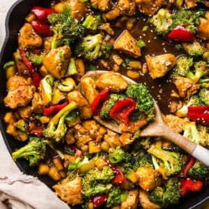 Skip the takeout with this Easy Pineapple Teriyaki Chicken Stir Fry! Made with juicy chicken, fresh pineapple, crisp veggies, and a healthy homemade teriyaki sauce in just 30 minutes.